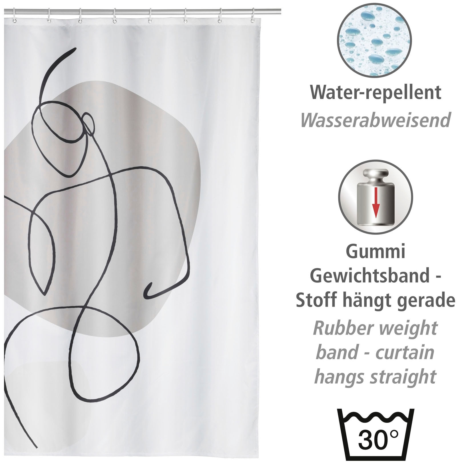 WENKO Duschvorhang "Ladyline", Höhe 200 cm, mit One-Line-Design günstig online kaufen