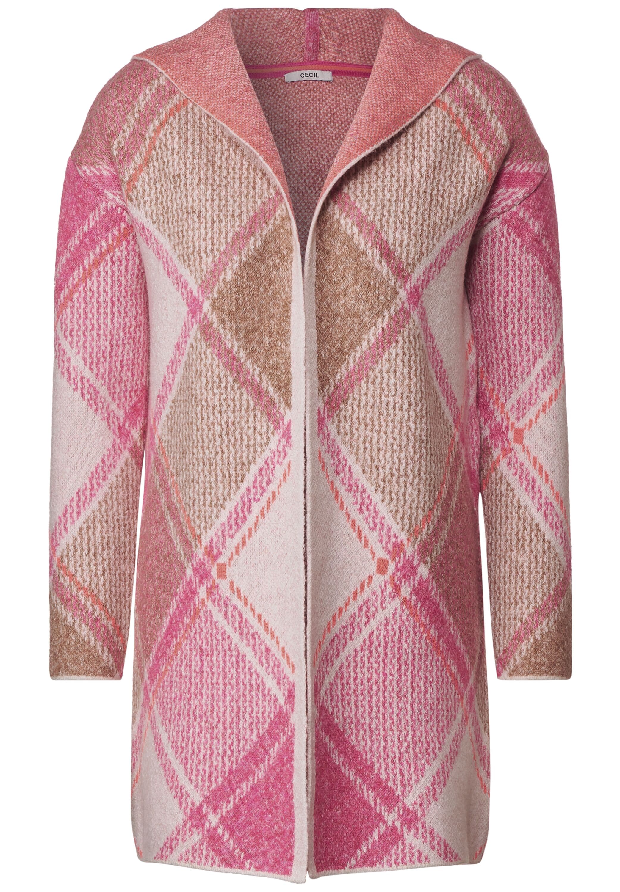 Cecil Kapuzenstrickjacke »Open Cosy Jacquard Cardigan«, In Long Form mit Jacquard-Muster