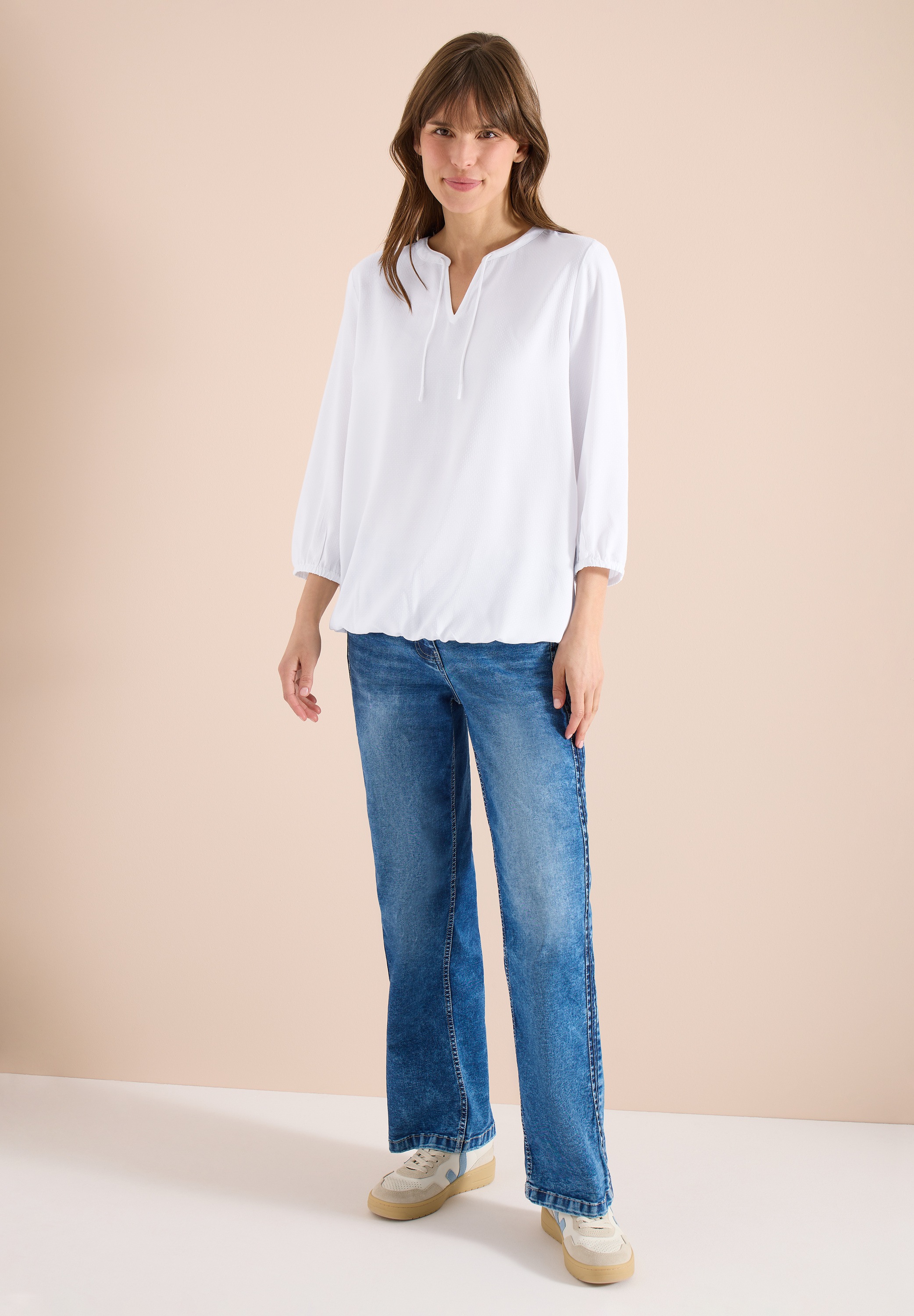 Langarmbluse CECIL, Damen, Gr. L (42), weiß, Stoff, 100% Viskose, unifarben, klassisch normal, Rundhals, elastischer Bund, Blusen, aus softer Viskose 2