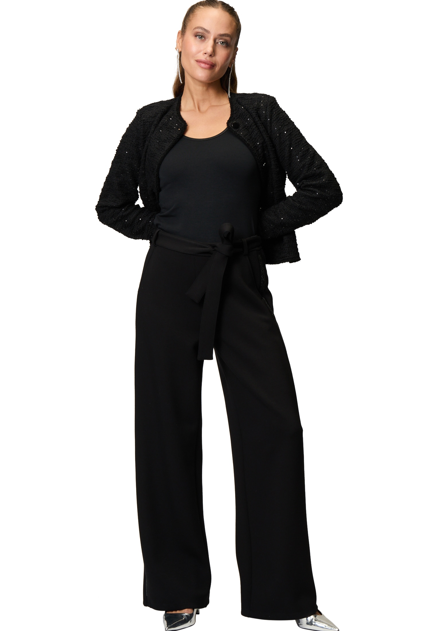 Zero Stoffhose »zero Hose weit mit Glitzerstreifen 32 Inch«, Gürtel