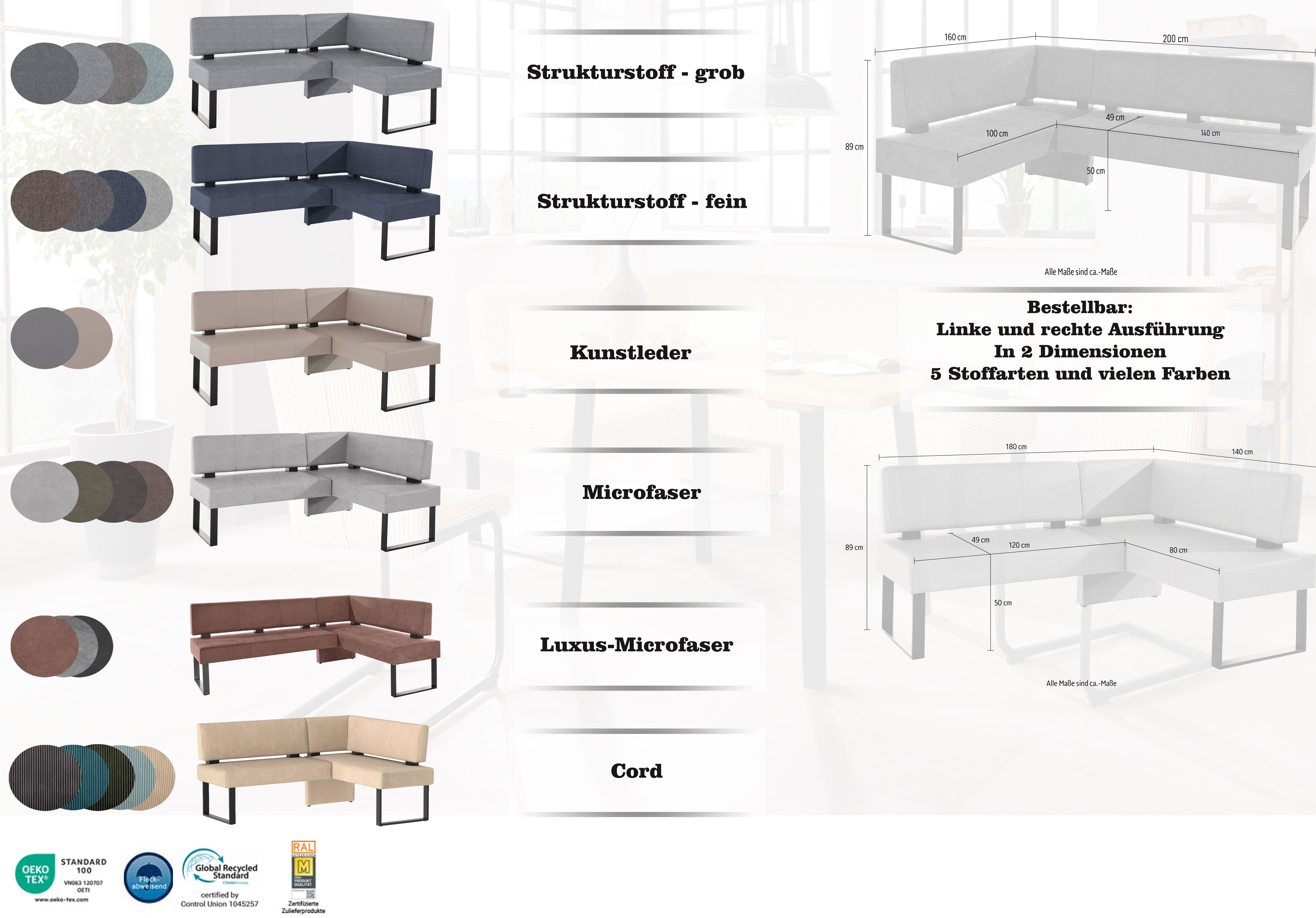 Thumbnail - Home affaire Eckbank "Oliver mit Metallgestell, Küchenbank", verschiedene Bezüge Cord Esszimmerbank