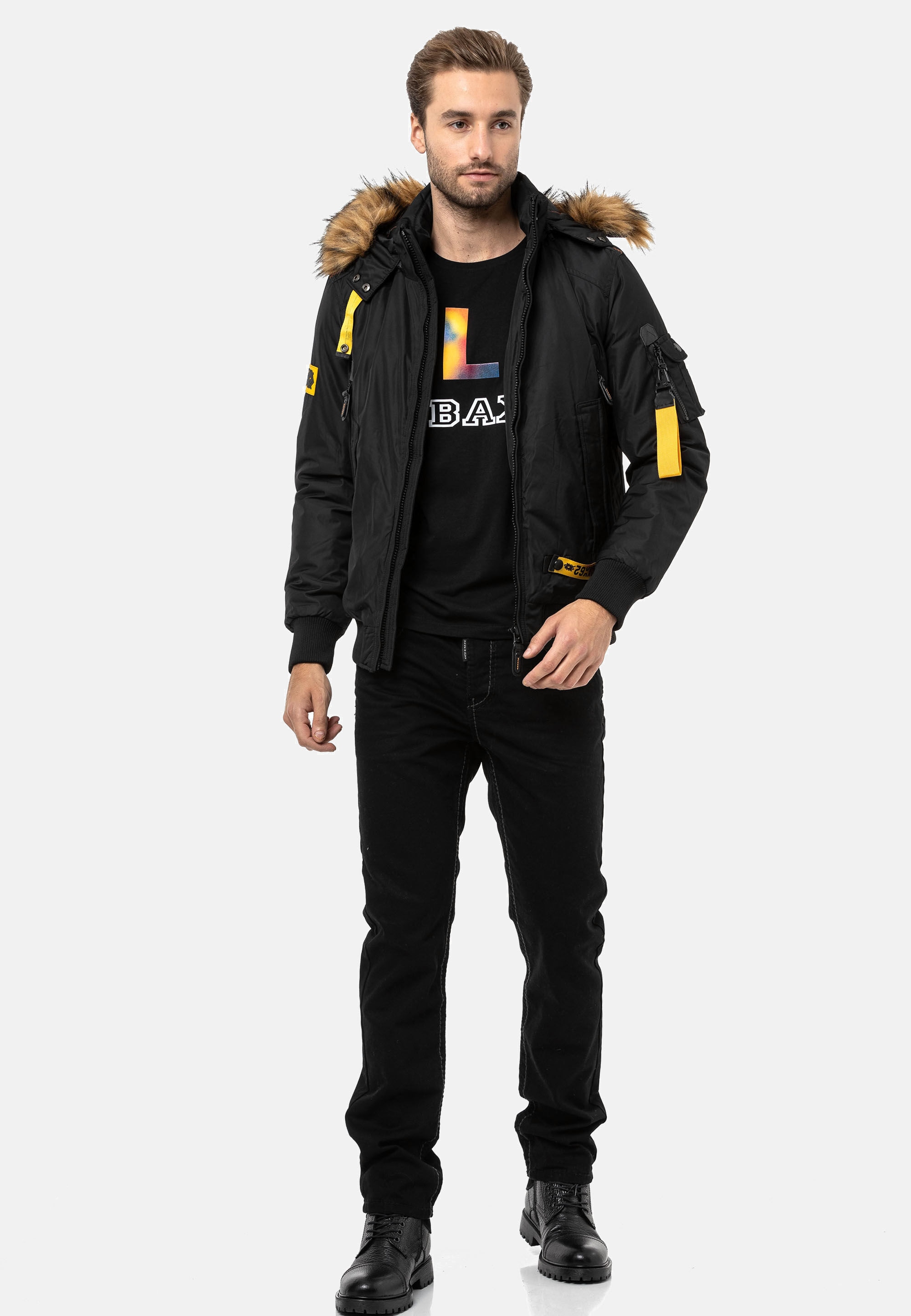 Cipo & Baxx Winterjacke »Jacke«, mit Kapuze, mit Kapuze und Kunstfellbesatz