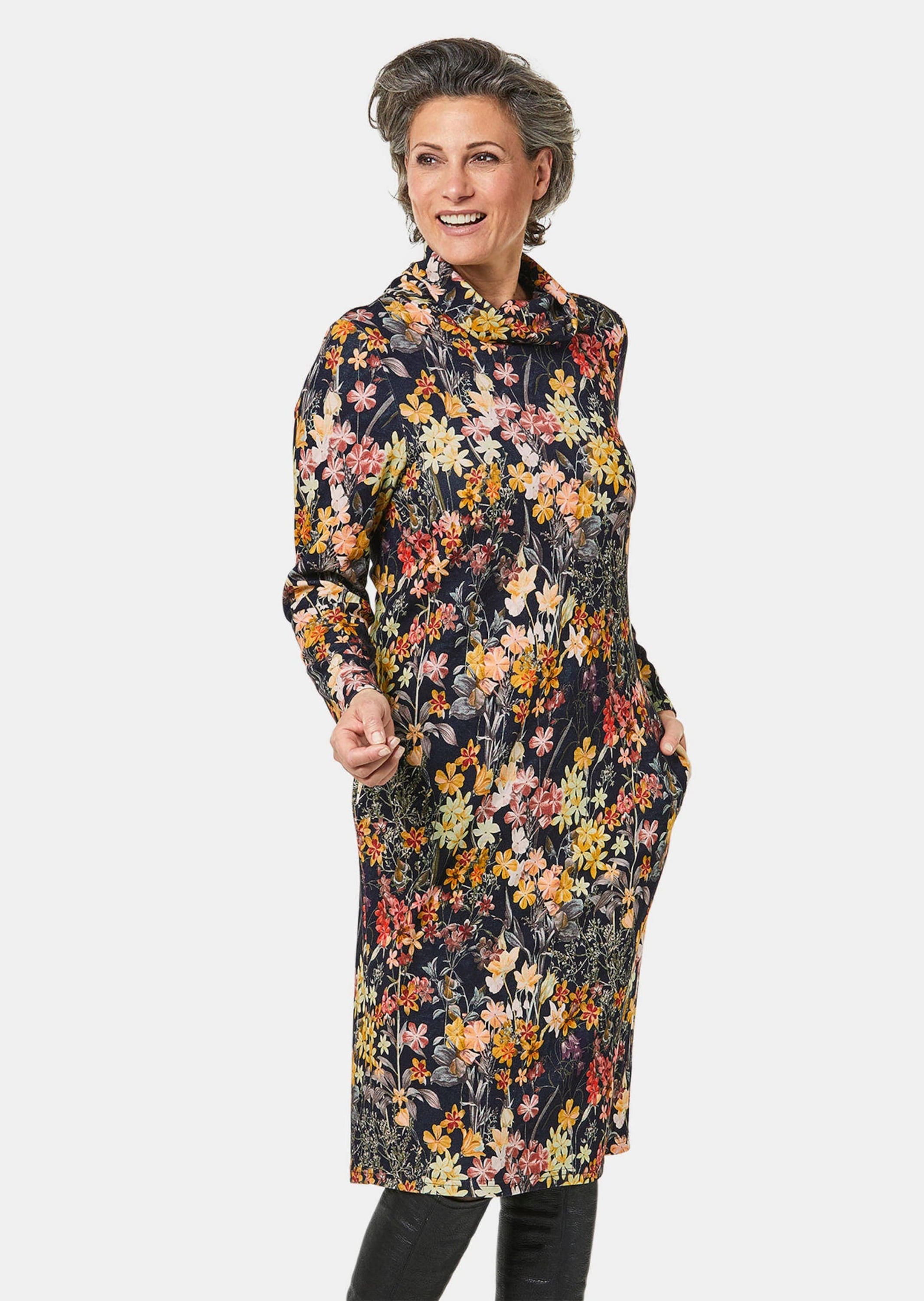 GOLDNER Druckkleid »Kleid Kurzgröße - Druckkleid mit halsfernem Rollkragen«