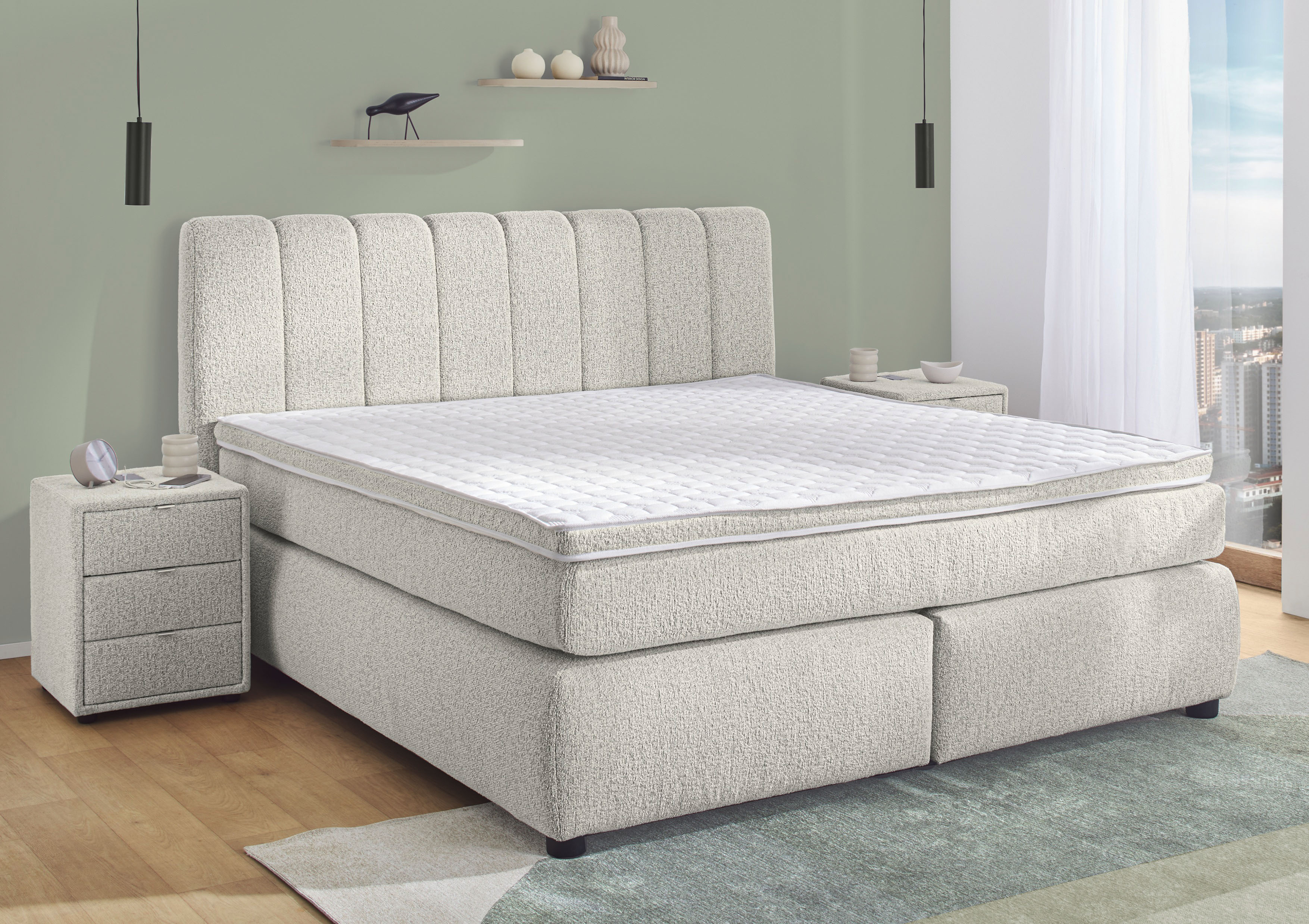 Jockenhöfer Gruppe Boxspringbett "TILDA, wahlweise mit Bettkasten, mit Taschenfederkernmatratze H3-H4" mit Kaltschaumtopper, hochwertiger Strukturstoff-Bezug, 180x200cm