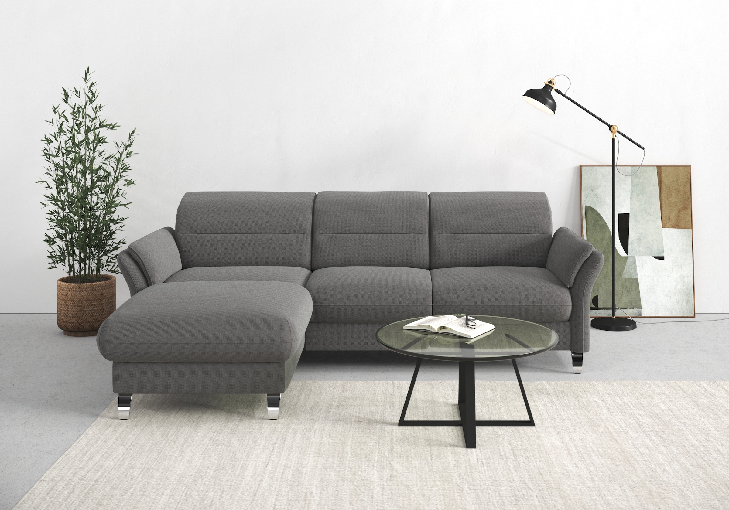 sit&more Ecksofa »Grenoble L-Form mit Federkern«, wahlweise mit Bettfunktion, Bettkasten, Arm- und Kopfteilverstellung