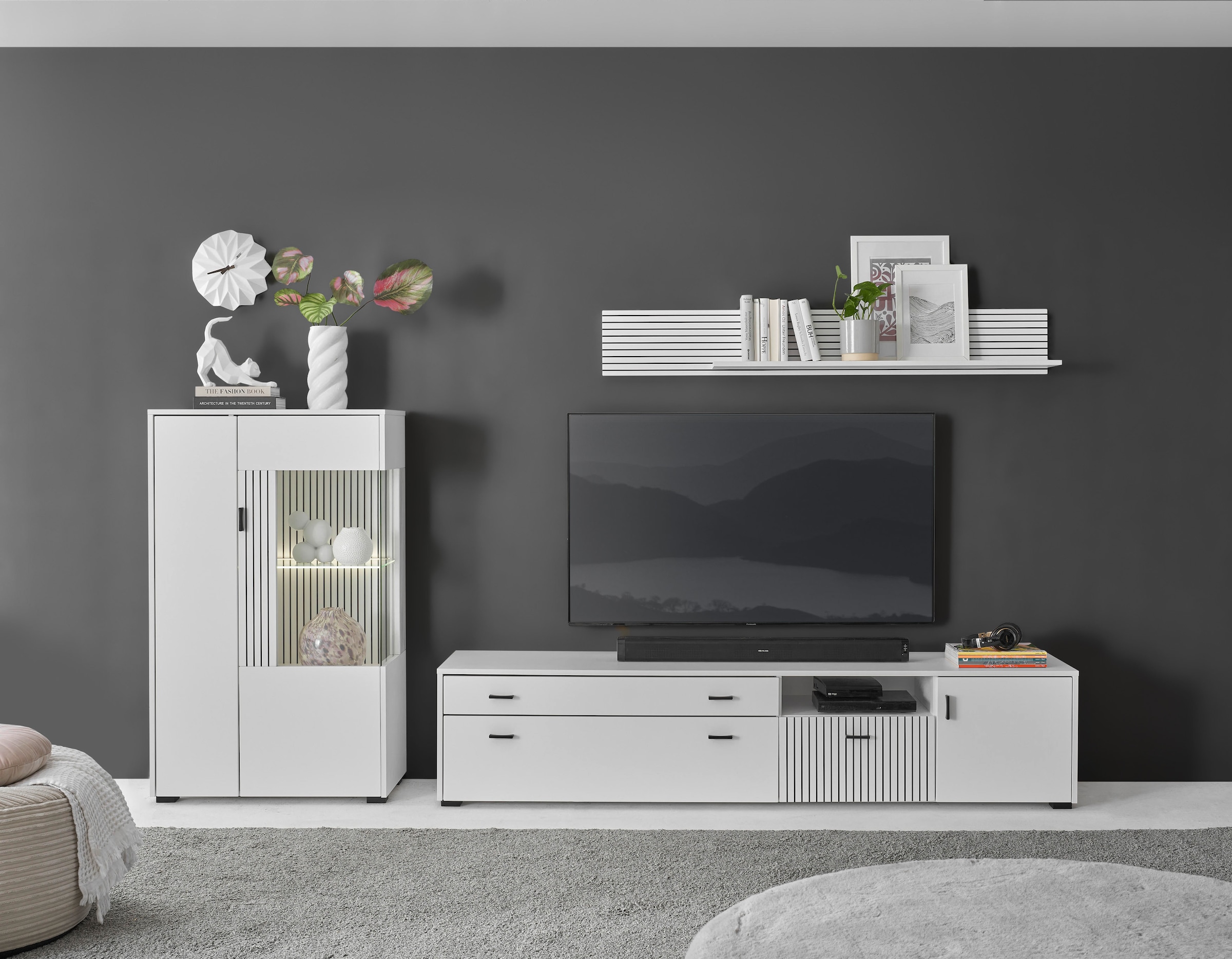 INOSIGN Wohnwand "HUDSON" Set, 3 Stk. tlg. mit moderner Rillenoptik, Griffe günstig online kaufen