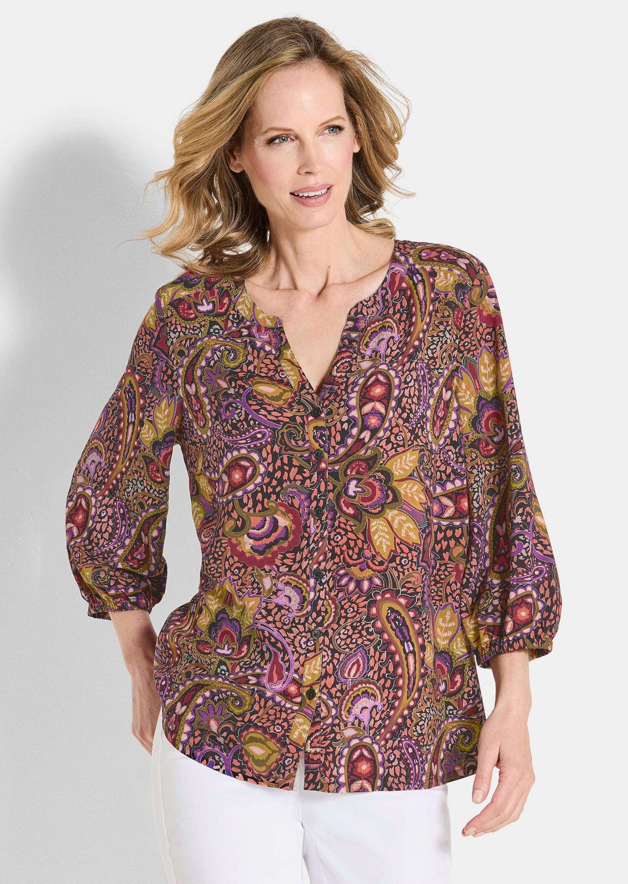 GOLDNER Tunika "Kurzgröße Moderne Viskosetunika, Allover-Print" Knopfleiste günstig online kaufen