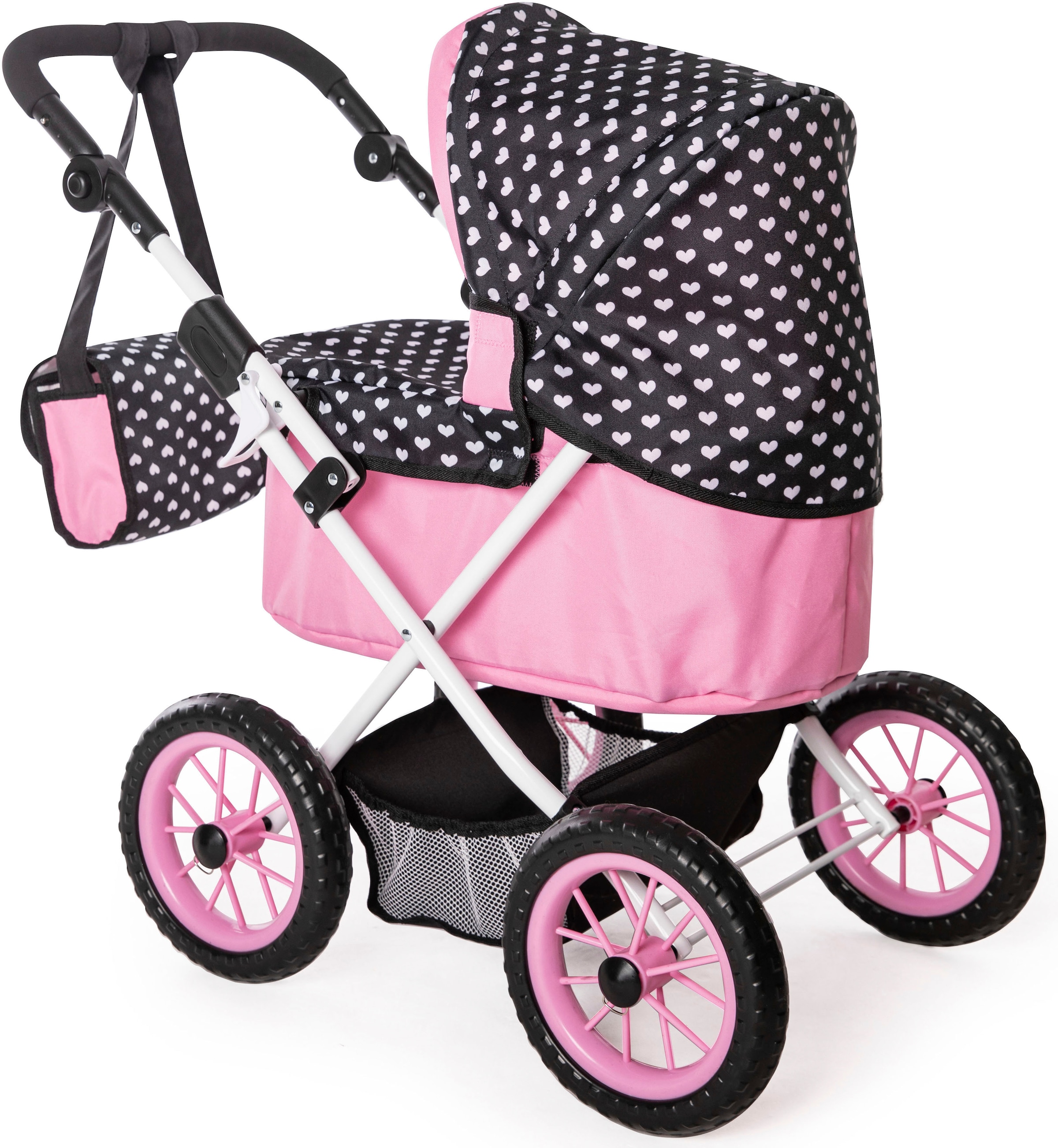 Bayer Puppenwagen »Trendy, pink/schwarz«, mit Wickeltasche