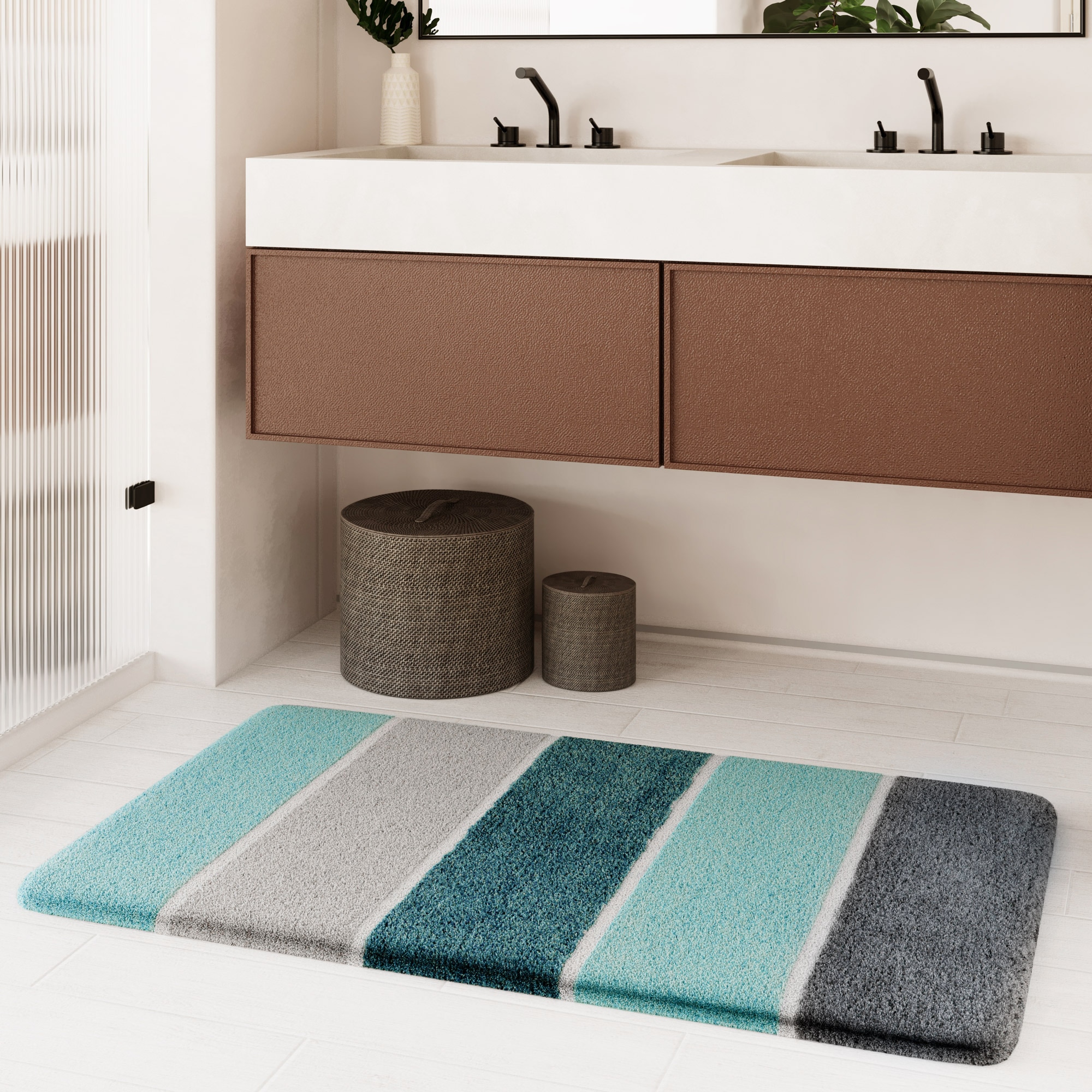 Homie Living Badematte "Rio Marina" Höhe 30 mm rutschhemmend beschichtet fußbodenheizungsgeeignet schnell trocknend flauschiger Badteppich, modern gestreift, waschbar, Badezimmerteppich