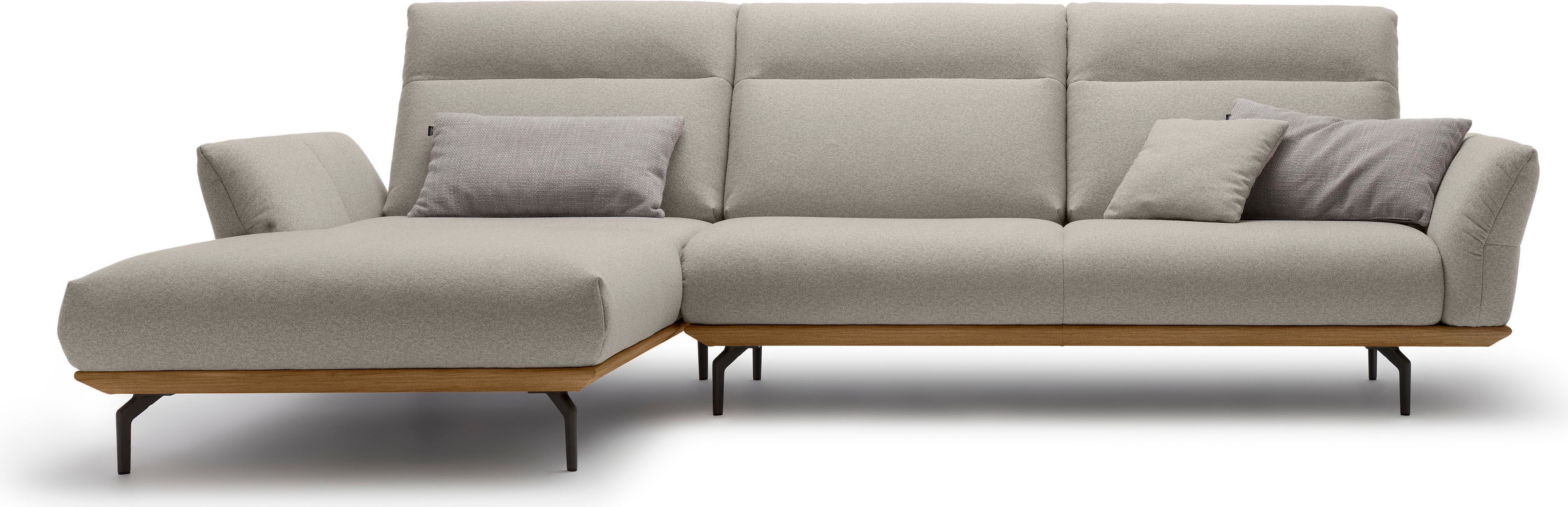 Creation BY ROLF BENZ Ecksofa "CR.460 Design-Sofa der Extraklasse, verstellbare Rückenlehne, L-Form" Sockel in Nussbaum, Winkelfüße in Umbragrau, Breite 318 cm