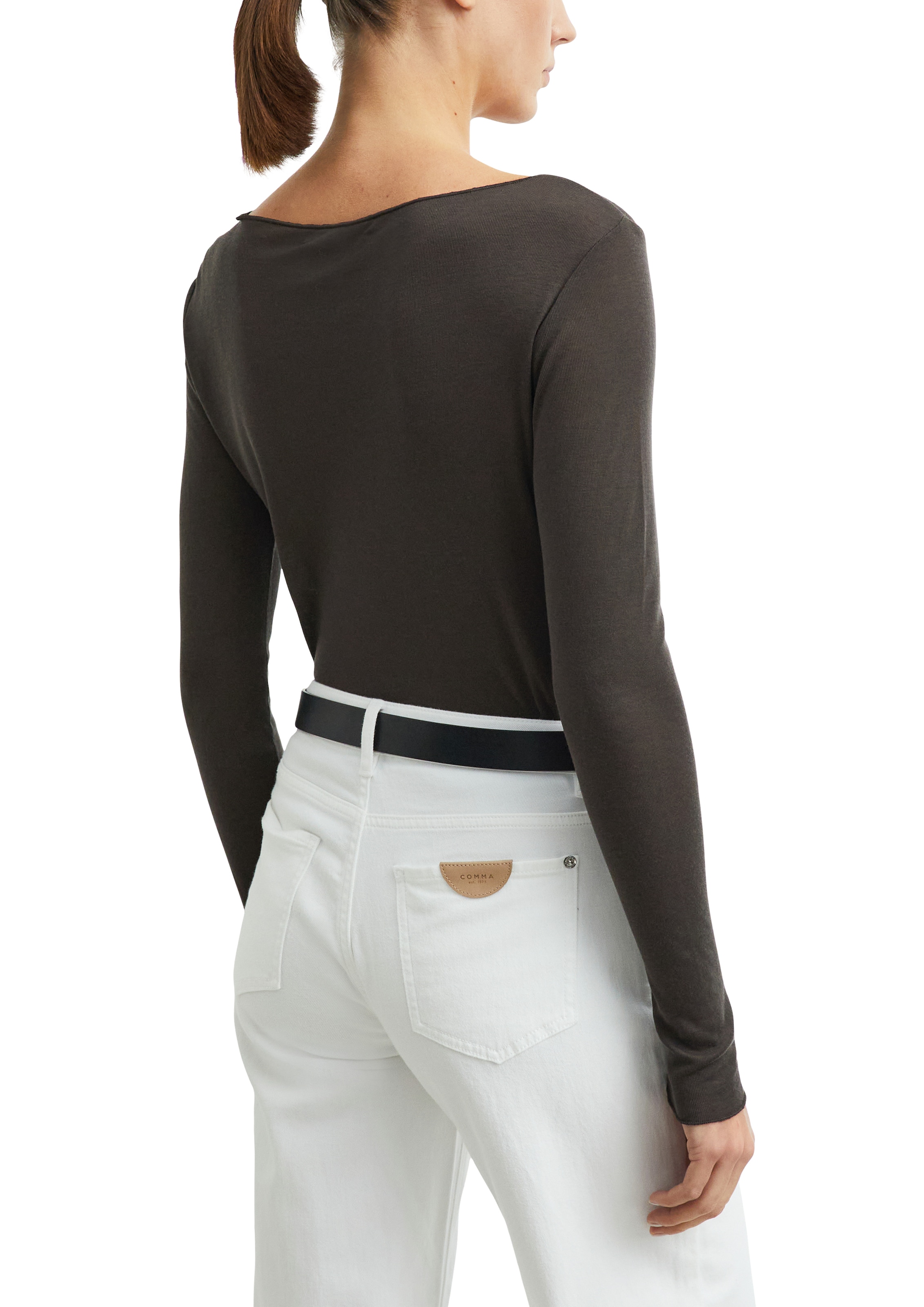 Comma Langarmshirt mit U-Boot-Ausschnitt / leicht transparent