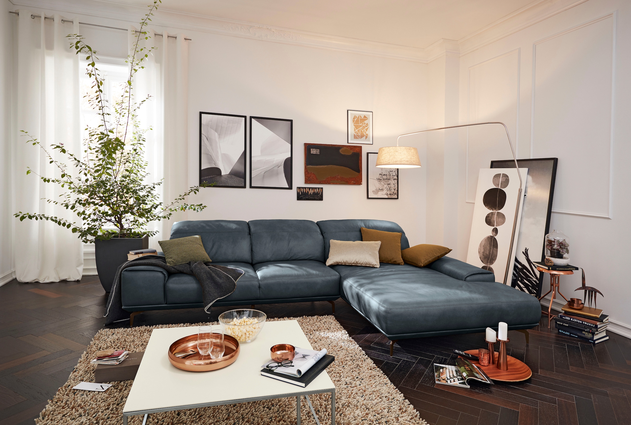 Musterring Wohnlandschaft "MR 2490 Ecksofa mit erstklassigem Sitzkomfort, Long-Life-Leder" Bronze-Fuß Sitzhöhe 46cm, wahlweise mit Funktionen, Maße 342 x 207 cm