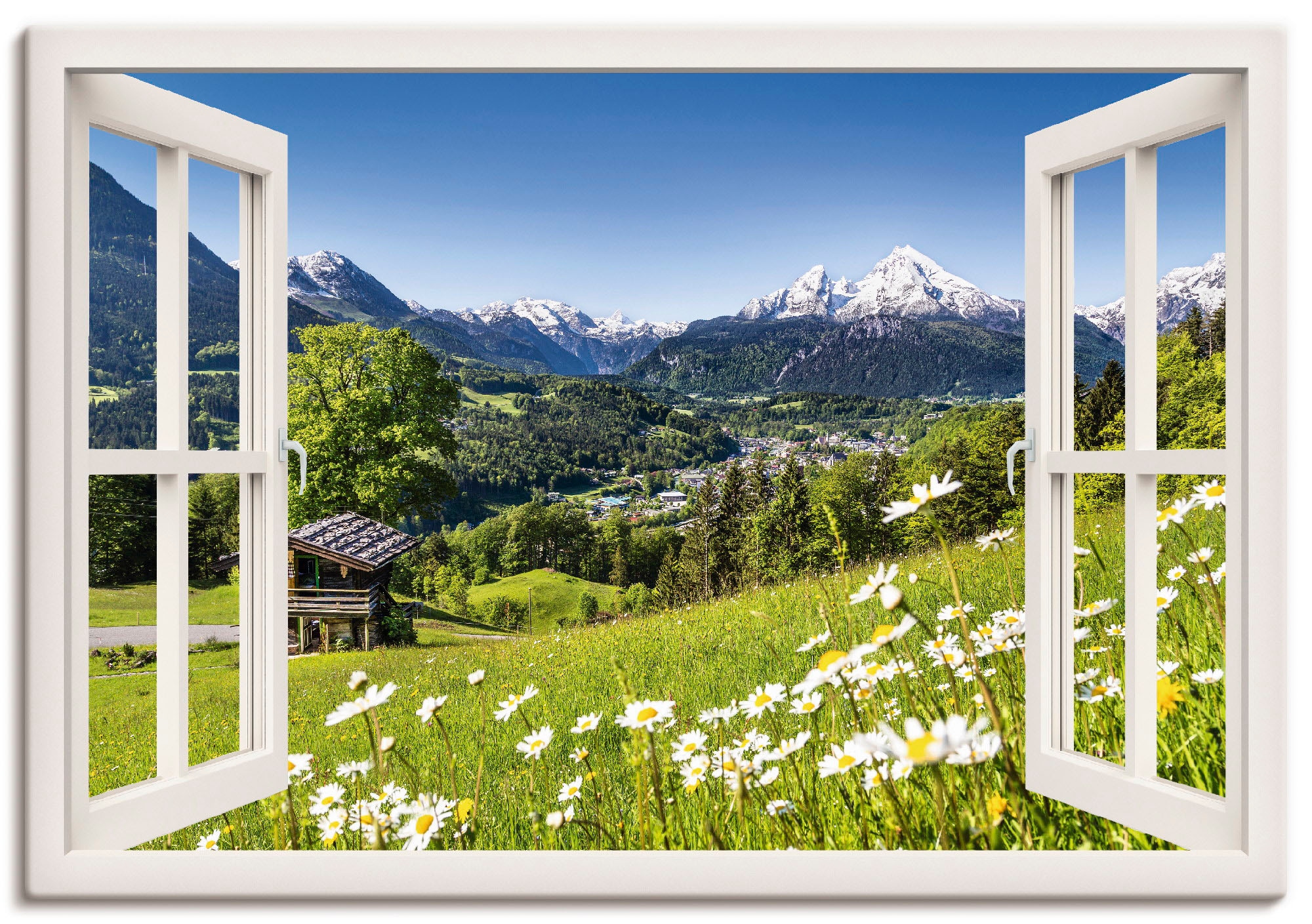 Artland Wandbild "Fensterblick Bayerischen Alpen", Berge, (1 St.), als Alubild, Leinwandbild, Wandaufkleber oder Poster 