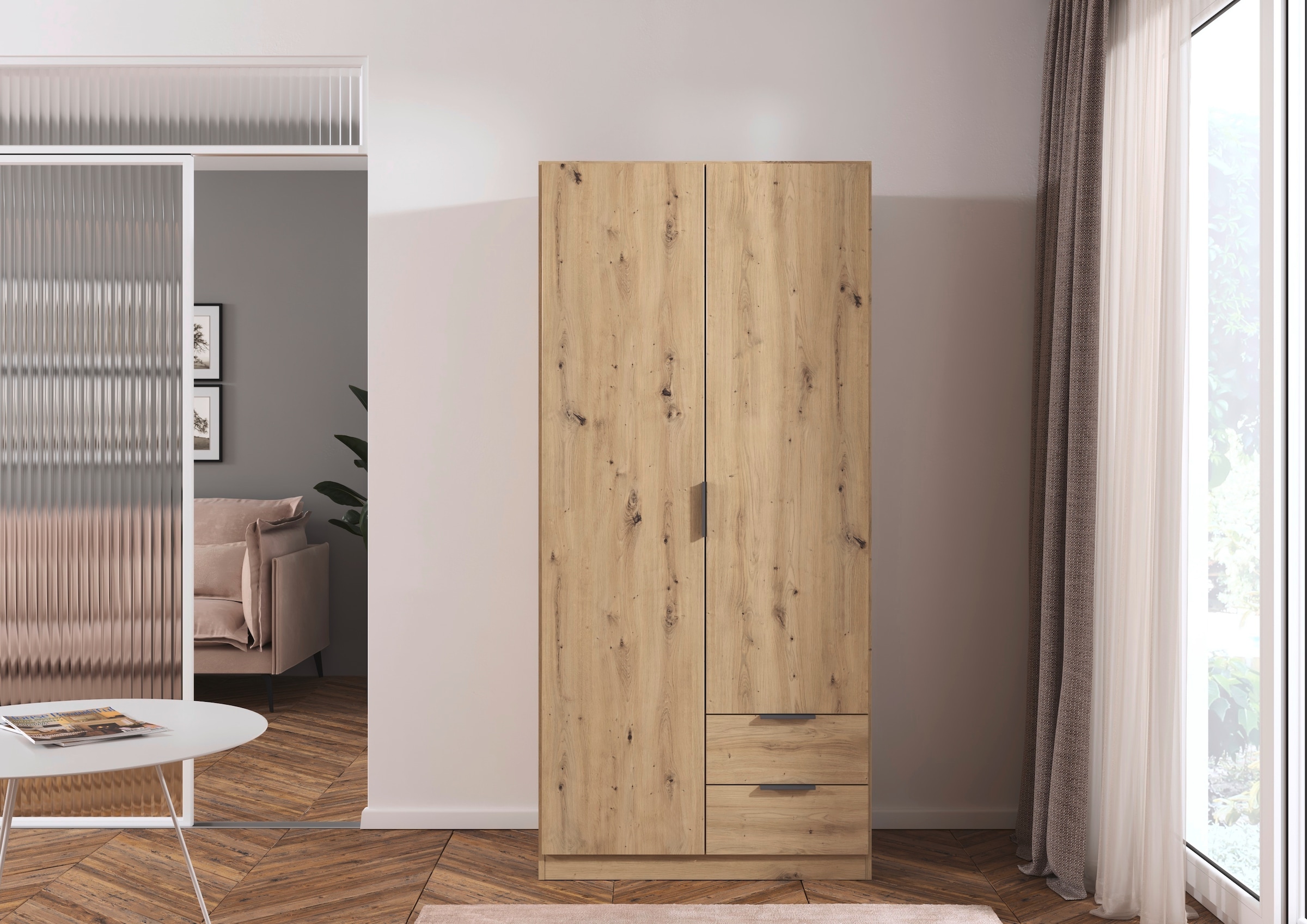 rauch Kleiderschrank »Drehtürenschrank Schrank Garderobe Ankleide Schlafzimmer LAGOA« 3 verschiedene Ausstattungen BASIC/CLASSIC/PREMIUM (inkl. SOFT-CLOSE),  mit geräumigen Schubladen, optional mit Aufsatz MADE IN GERMANY