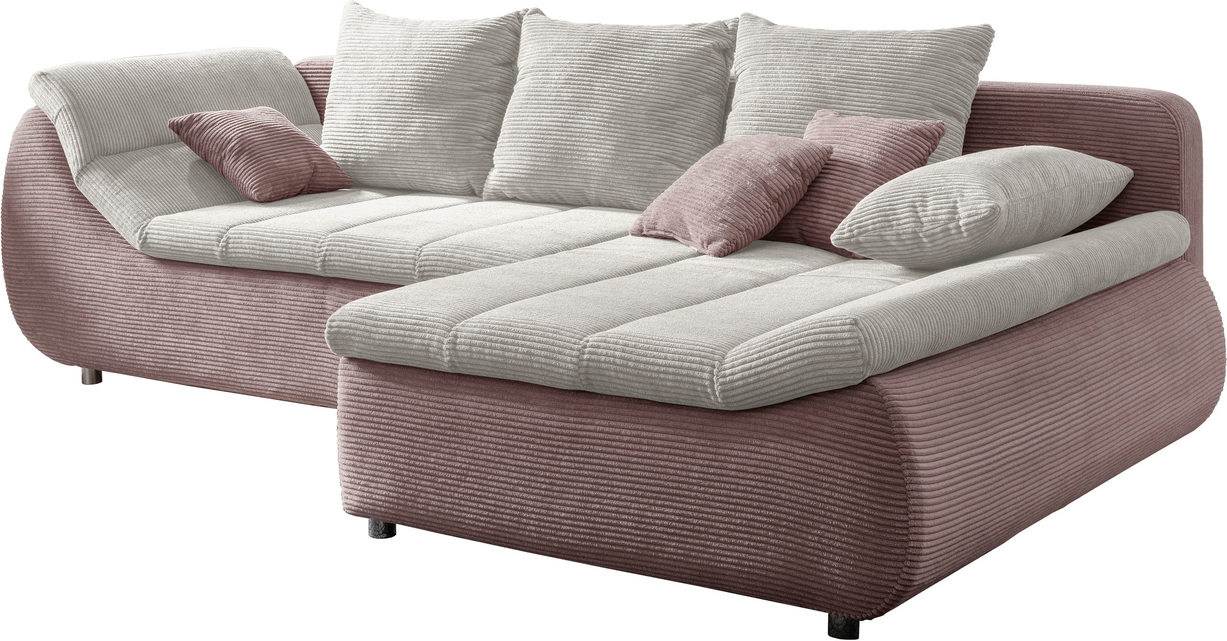 Ecksofa HOME AFFAIRE "Imola, bequem, aktuelle Steppung im Sitz, L-Form, Breite 270cm", rosa (rosa, silber), B:270cm H:90cm T:170cm, Microfaser PRIMABELLE (100% Polyester) / Struktur (82% Polyester, 9% Viscose, 7% Baumwolle, 2% Nylon);Kunstleder SOFTLUX /  5