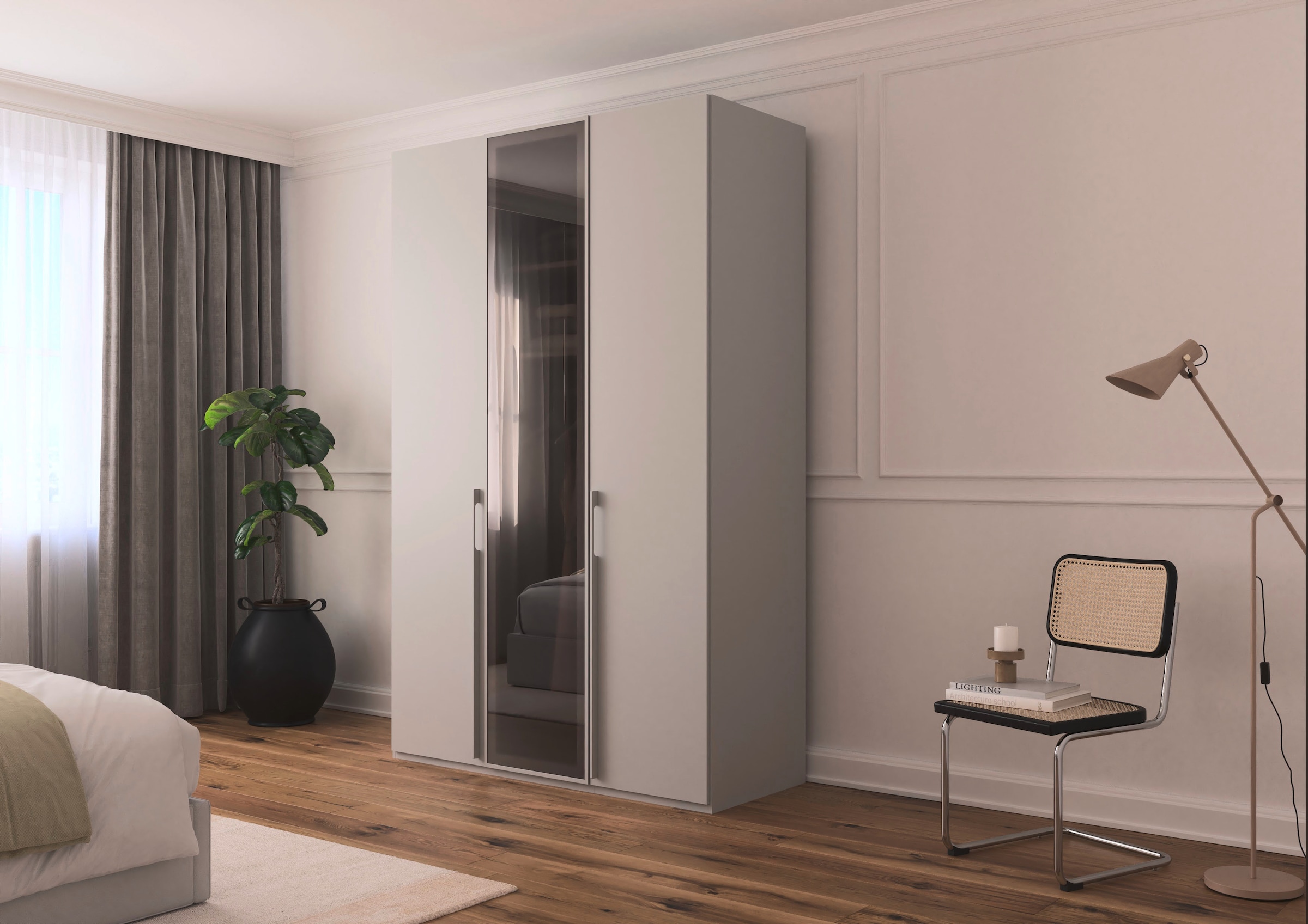 rauch Drehtürenschrank »Schrank Garderobe SKAT SHINE Breiten 151/201/251/301cm, Höhe 223/235cm« 3 verschiedene Ausstattungen BASIC/CLASSIC/PREMIUM (inkl. SOFT-CLOSE),  edle Schrankfront mittig hochwertige Glasrahmentüren MADE IN GERMANY