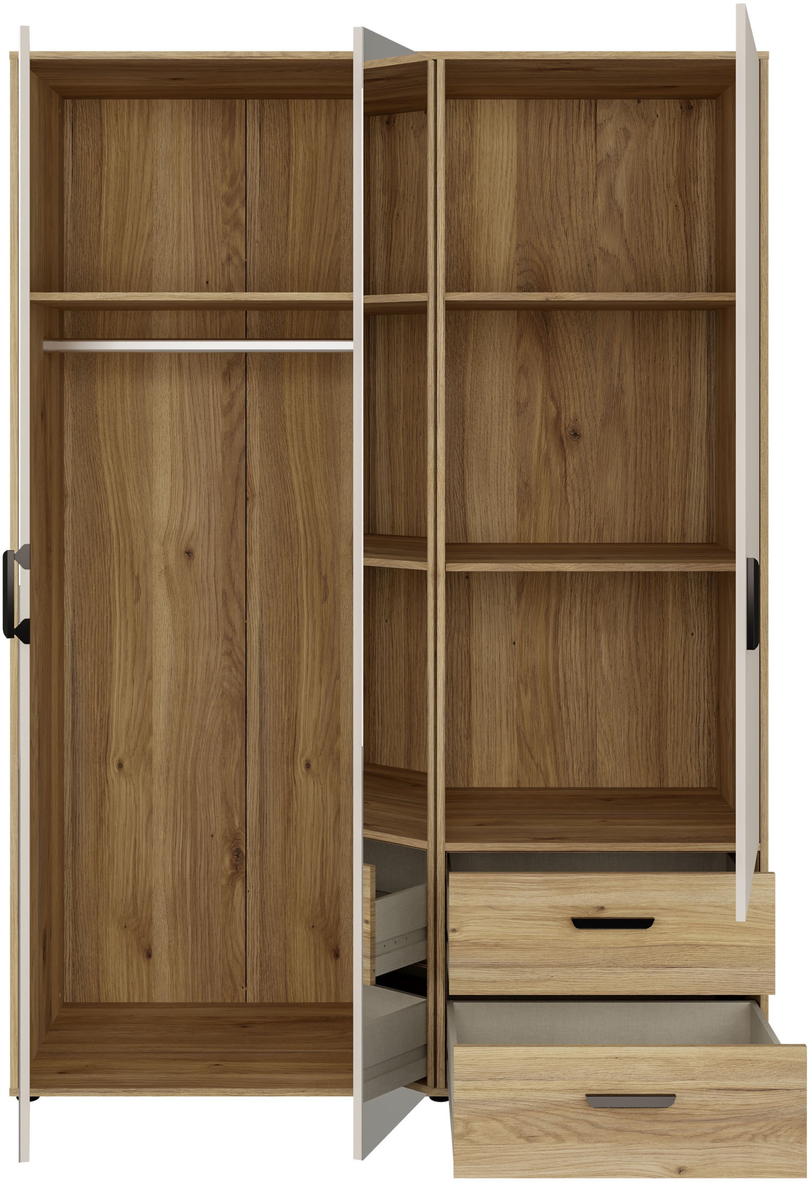 FORTE Drehtürenschrank »Schrank mit Spiegel, zeitloses Design, 3türig« viel Stauraum, Schubladen, Spiegeltürenm Höhe 200 cm