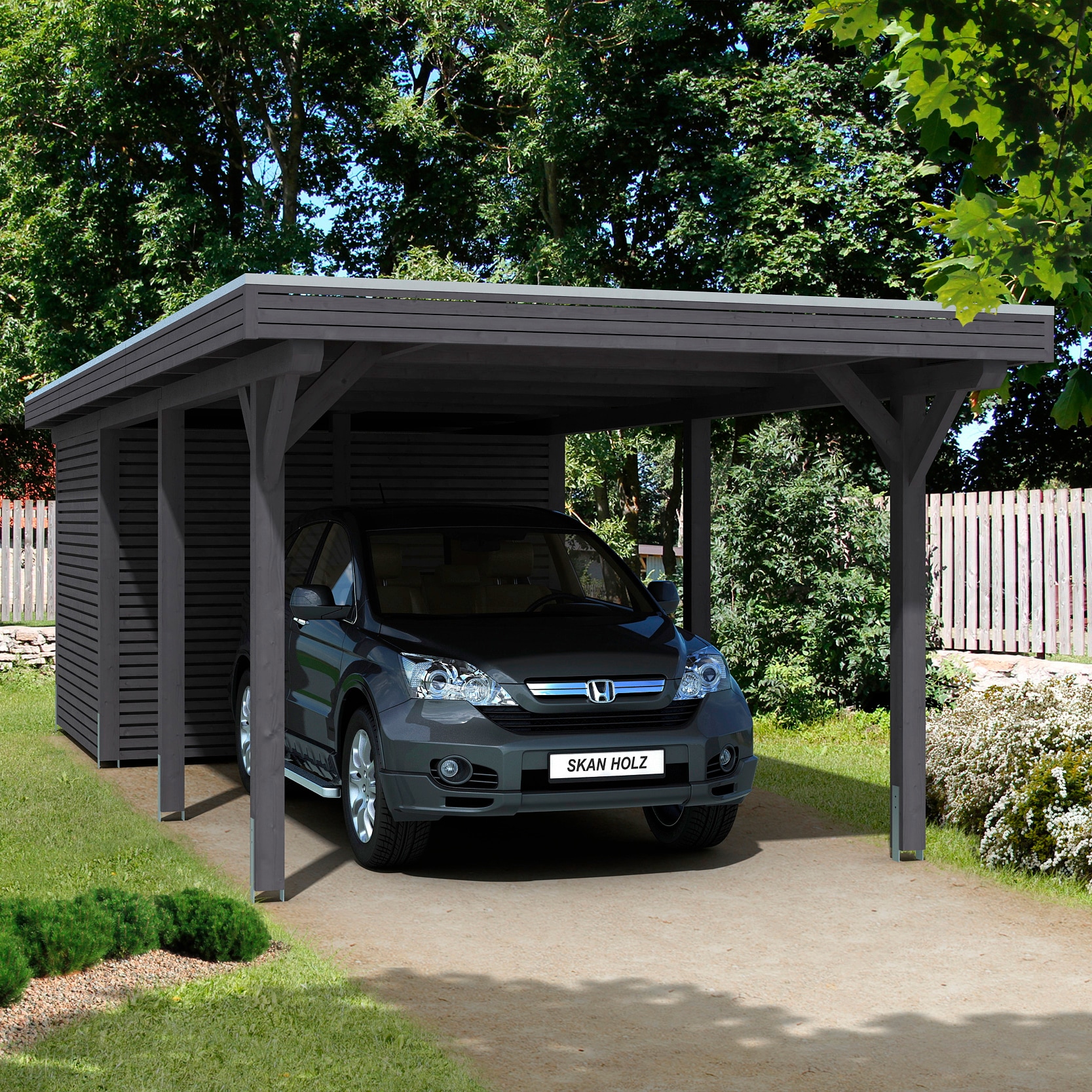 Skanholz Einzelcarport "Spessart", Leimholz-Nordisches Fichtenholz, 291 cm, dunkelgrau