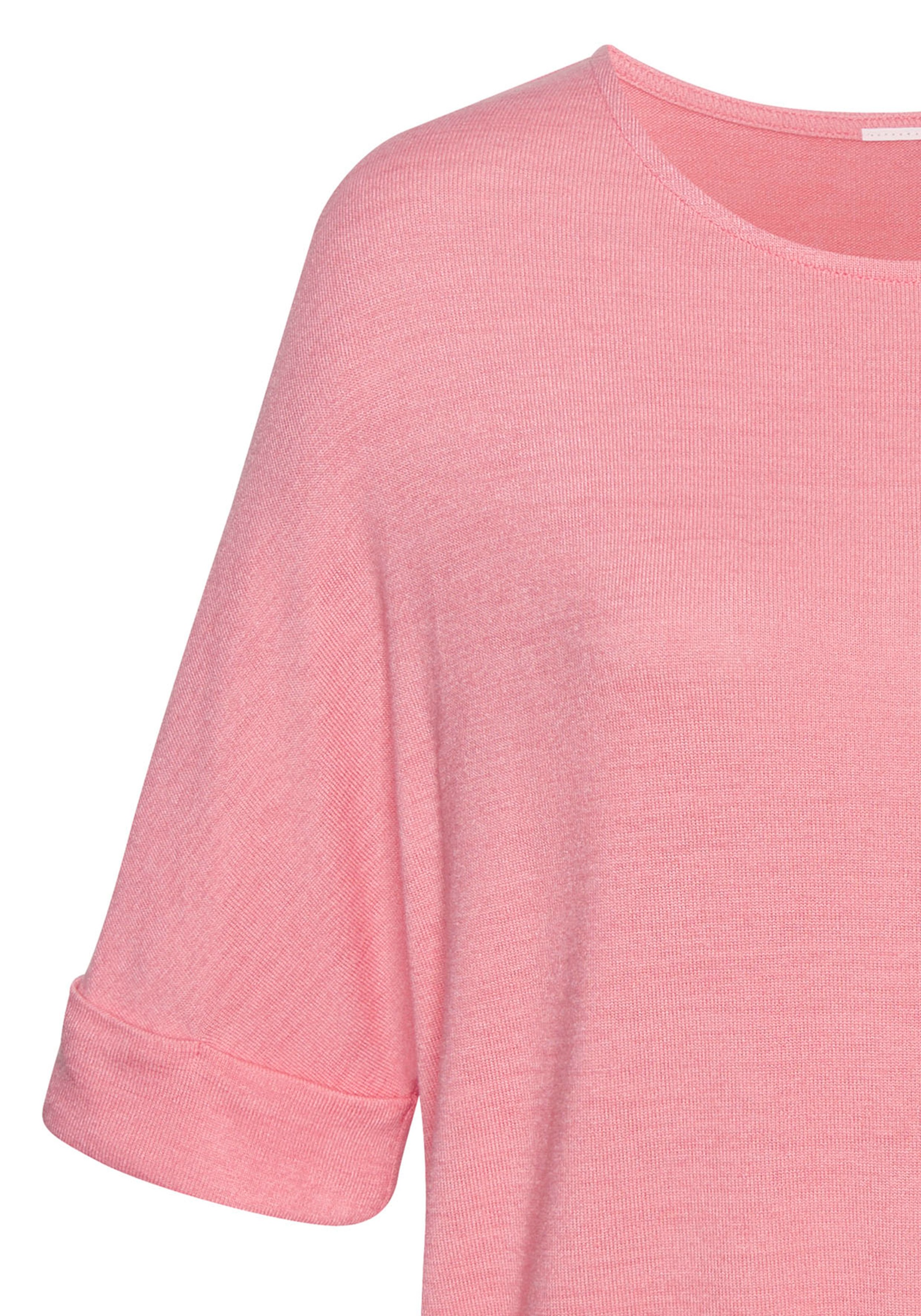 Rundhalsshirt LASCANA "mit breitem Ärmelumschlag", Damen, Gr. 32/34, pink, Feinstrick, Obermaterial: 50% Viskose (LENZING™ ECOVERO™), 46% Polyester, 4% Elasthan, unifarben, Basic, lässig geschnitten normal, Rundhals, mit Umschlag Umschlagsaum, Shirts Rund 2