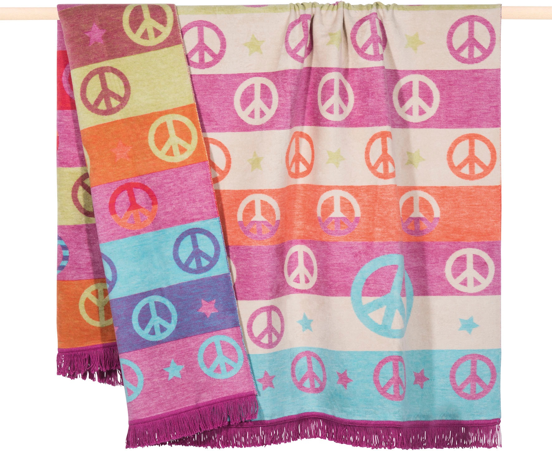 PAD Wohndecke "PEACE" Made in Europe, Wendefunktion, gestreift, mit Fransen, 150x200 cm