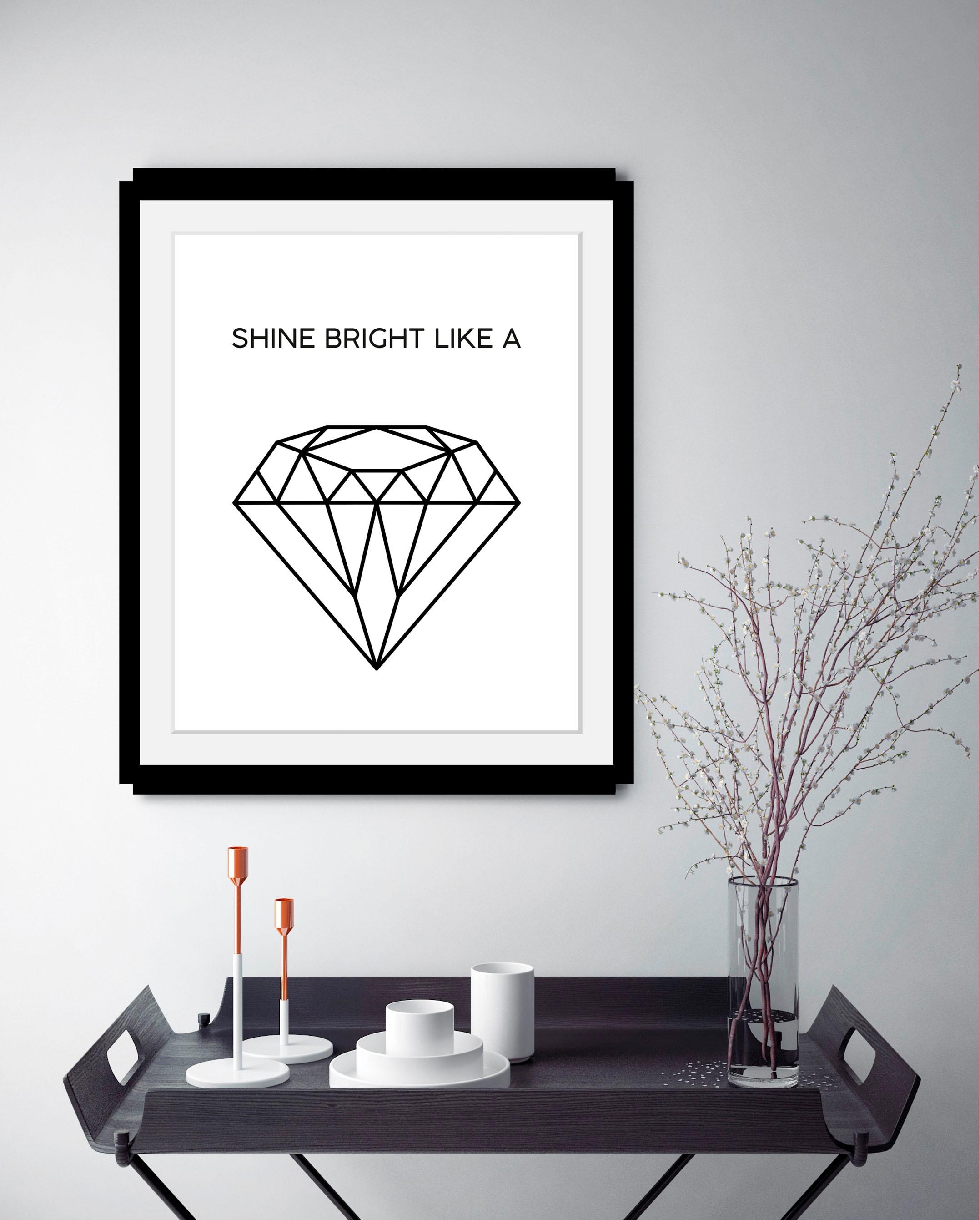 queence Bild »Diamant«, Schwarz-Weiß-Schriftzug-Motivationsbilder-Liebessprüche, HD Premium Poster-Druck inkl. Holzrahmen
