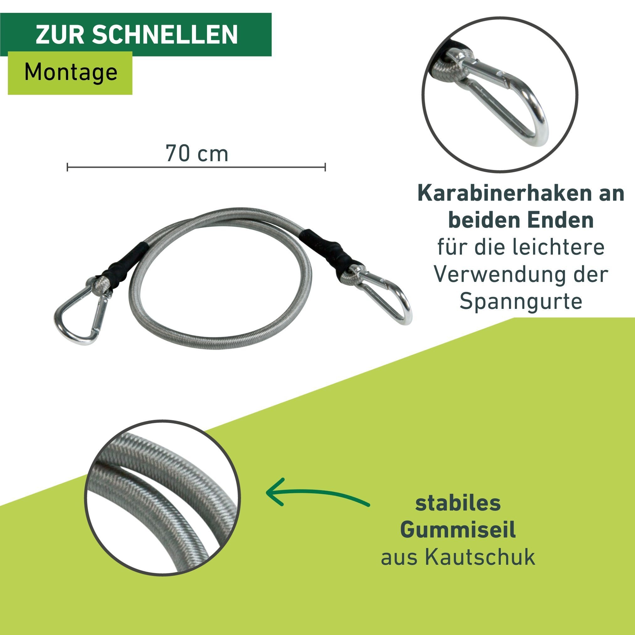 Windhager Seilhaken »Expanderseil inkl. Karabinerhaken, 4 Stk., elastisches Spannseil« zur Transportsicherung und fixieren von Sonnensegel, 70 cm