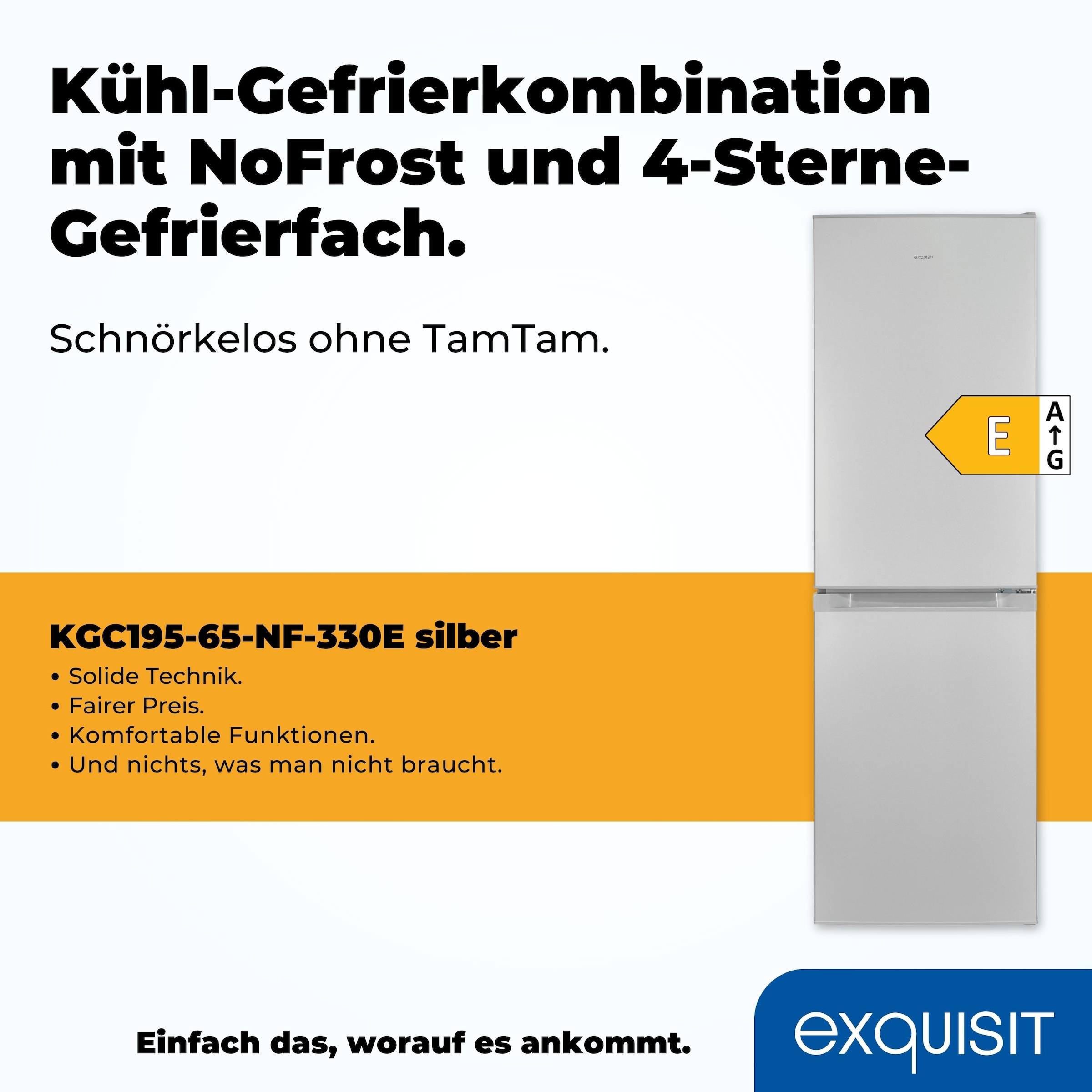 exquisit Kühl-/Gefrierkombination »KGC195-65--330E silber«, 4-Sternefach
