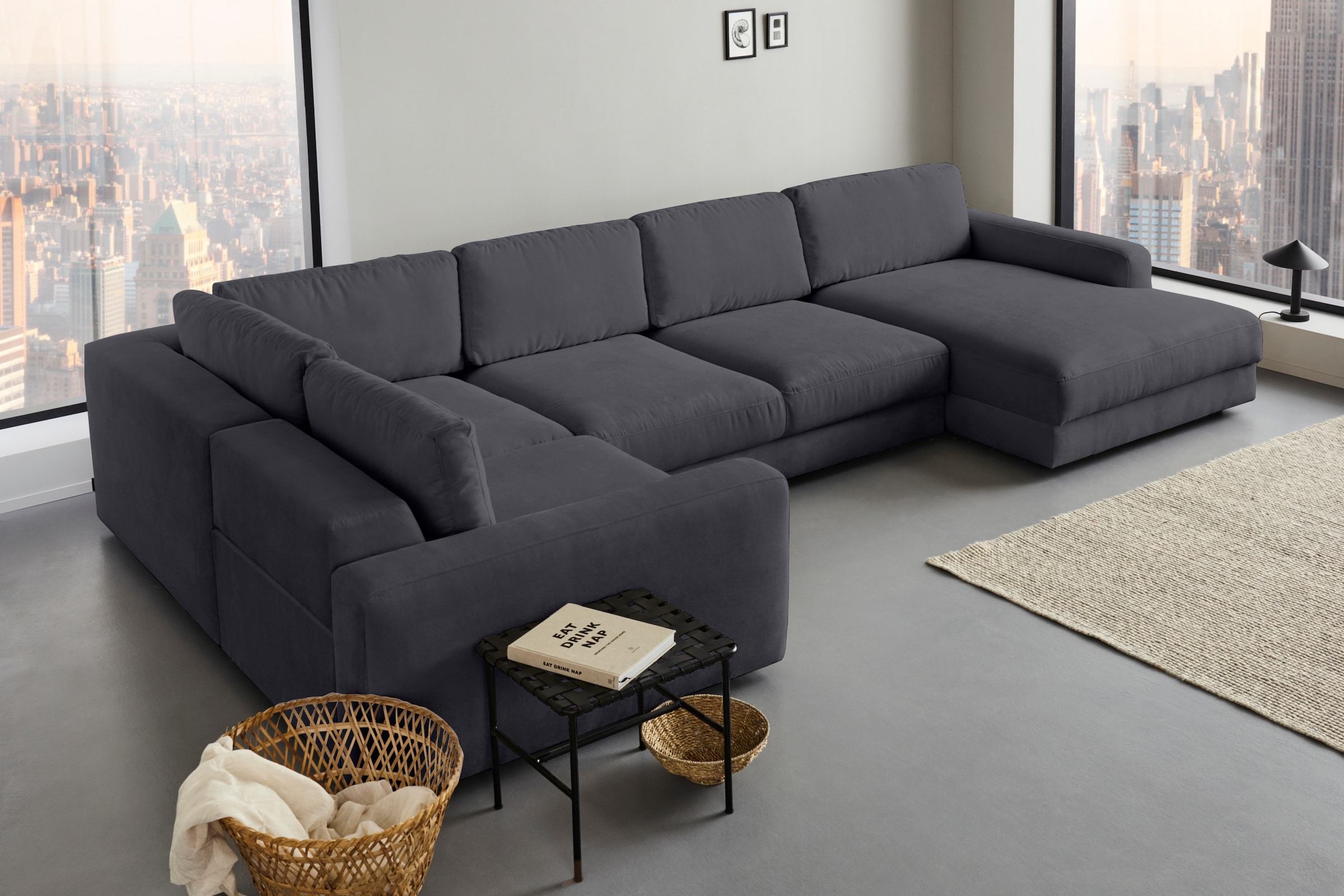 PLACES OF STYLE Wohnlandschaft »Bloomfield, Mega Polsterprogramm, Breite 405cm, viel Platz, U-Form« mit extra tiefer Sitzfläche, wahlweise mit Sitztiefenverstellung