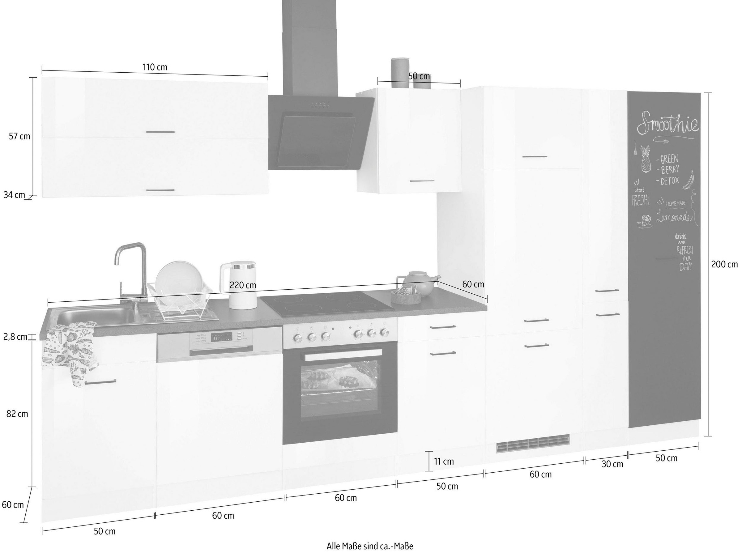 KOCHSTATION Küchenzeile »KS-Trier« ohne E-Geräte, Breite 360 cm