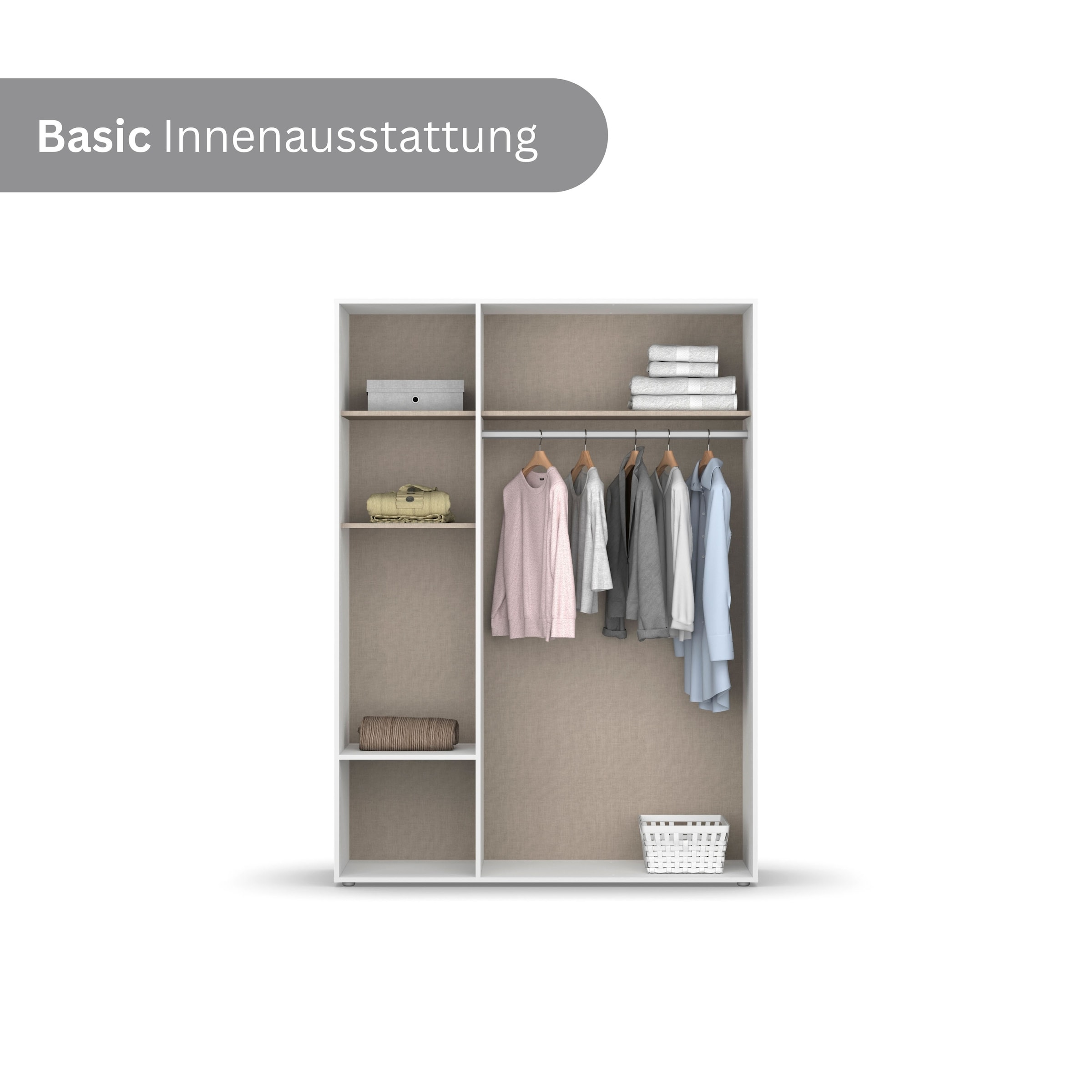 rauch Drehtürenschrank »Kleiderschrank Schrank Garderobe Wäscheschrank VOYAGER«, (in 3 verschiedenen Ausstattungen BASIC/CLASSIC/PREMIUM), moderne Griffe in Graumetallic mit Außenschubkästen MADE IN GERMANY