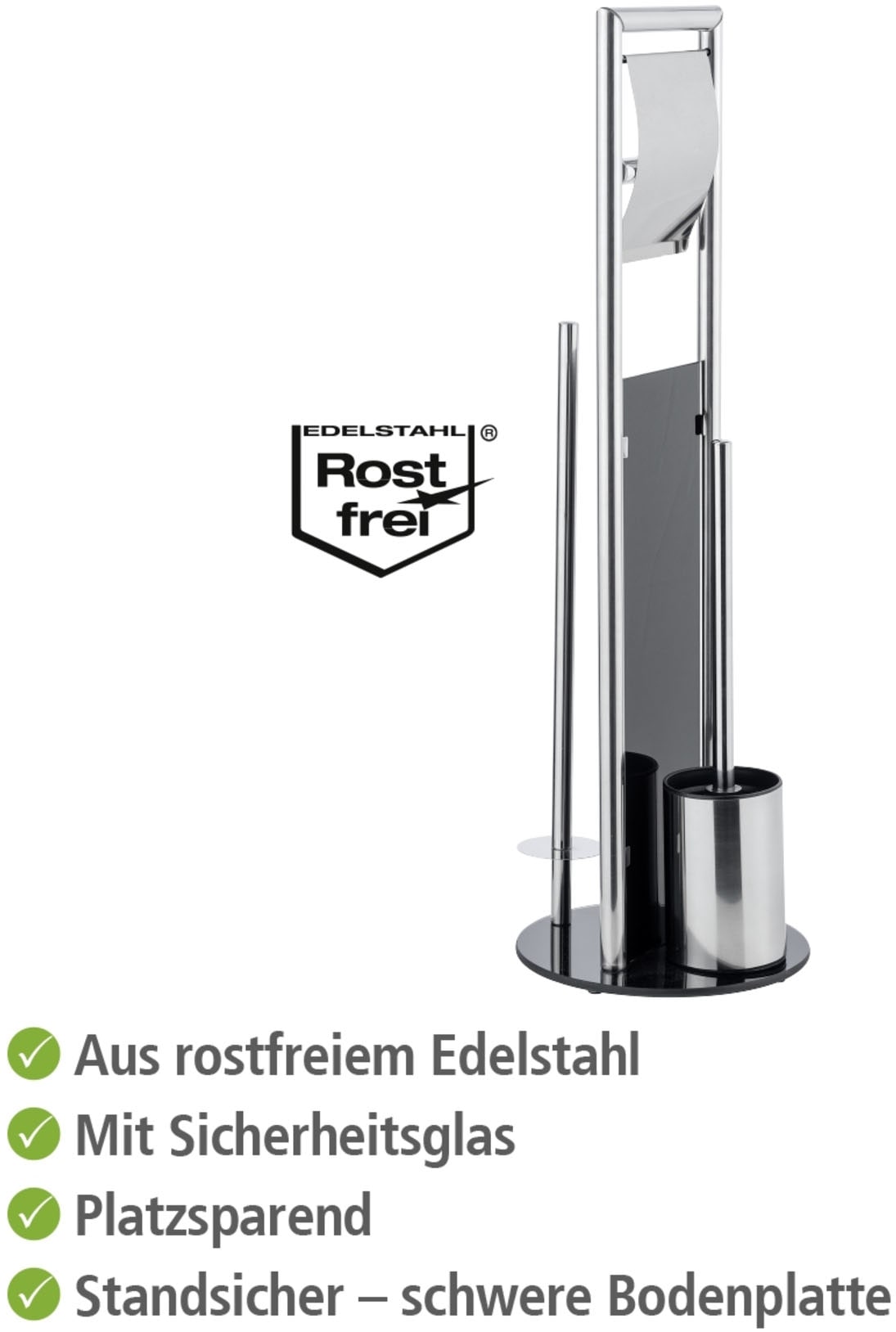 WENKO WC-Garnitur »Ravina« aus Edelstahl | Kunststoff | Sicherheitsglas