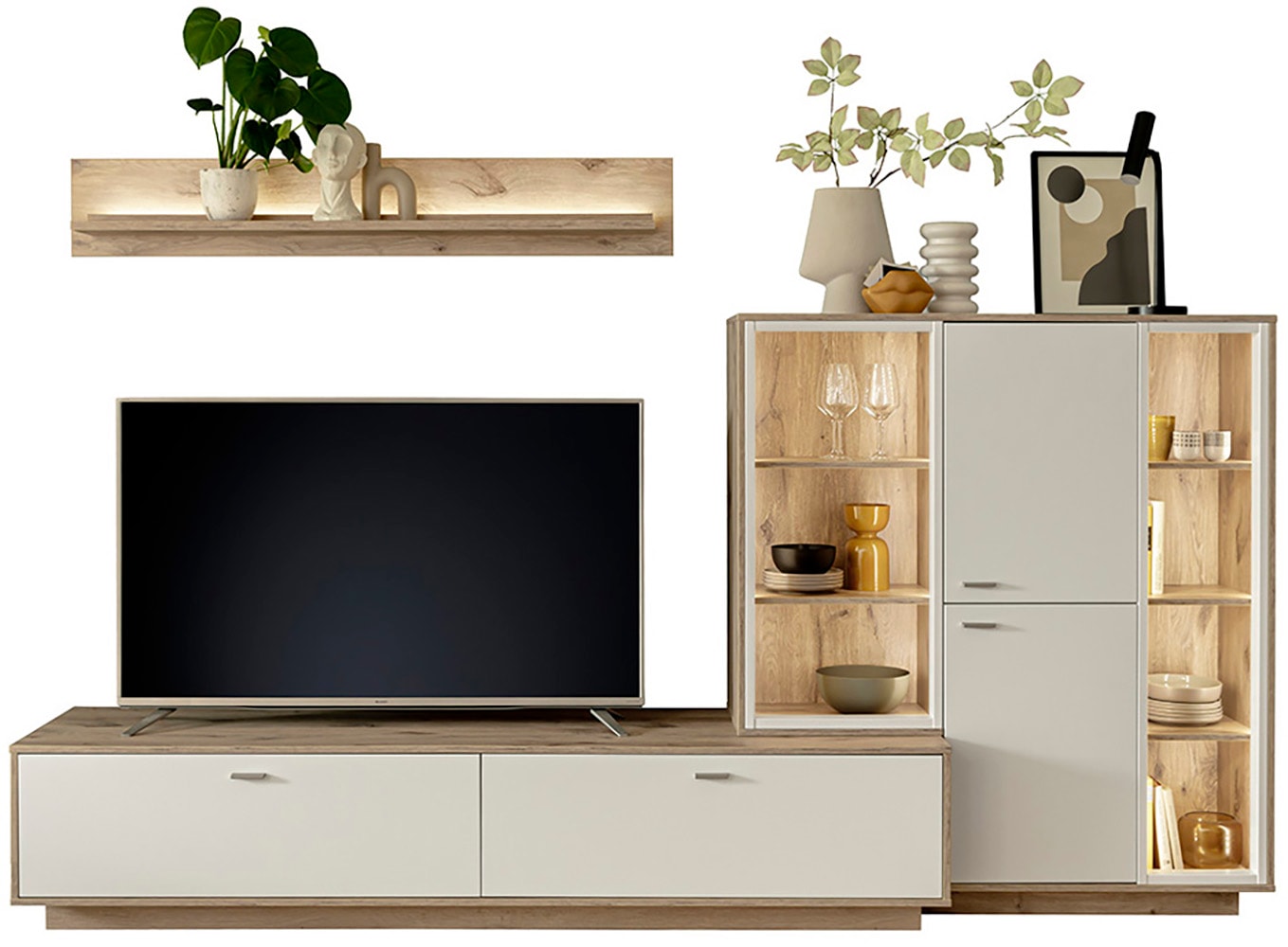 MCA furniture Wohnwand »SANTERNO«, (Komplett-Set, 3 St., 3-teilg), Wohnzimmer Set (3-tlg.), Türen & Schubkästen gedämpft, Breite 287 cm