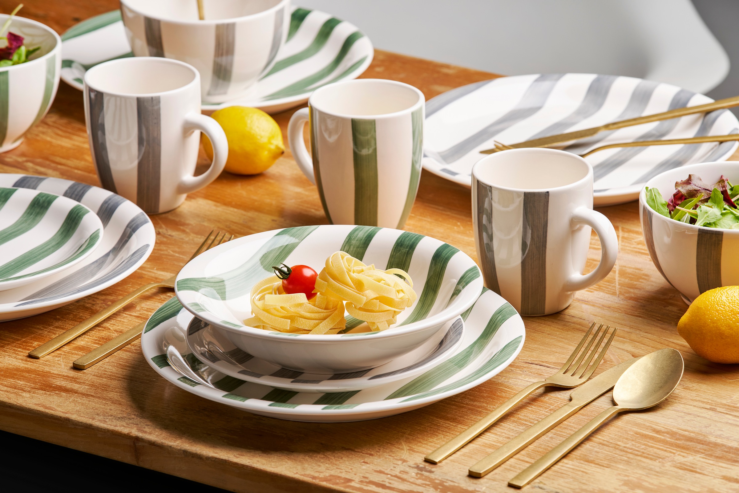 van Well Suppenteller »Mallorca, Teller 21 cm, 6 Stück« Teller Set, Keramik, Streifenoptik, spülmaschinen-/mikrowellengeeignet