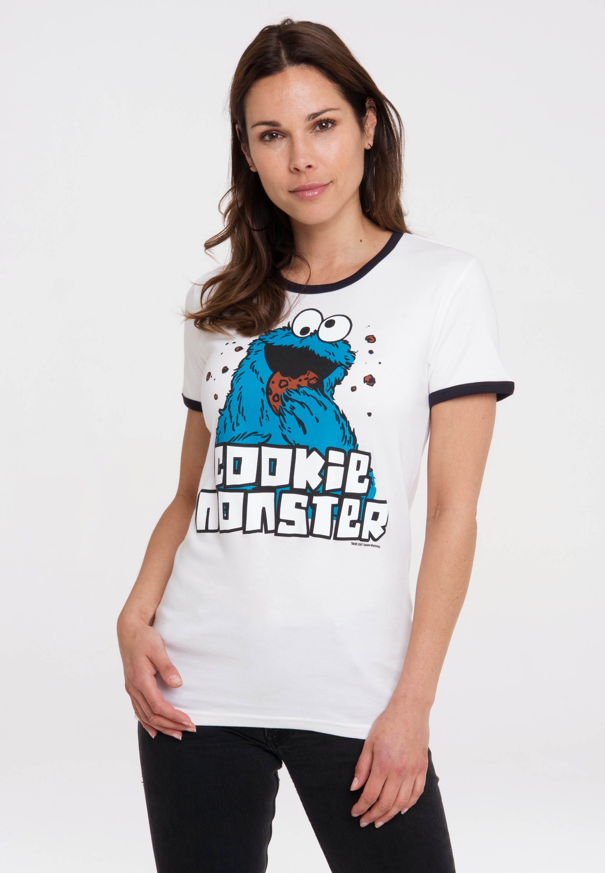 T-Shirt LOGOSHIRT "Sesamstrasse - Krümelmonster", Damen, Gr. XXL, bunt (altweiß), 100% Baumwolle, bedruckt, normal, Rundhals, Shirts T-Shirt, mit lizenziertem Print 3
