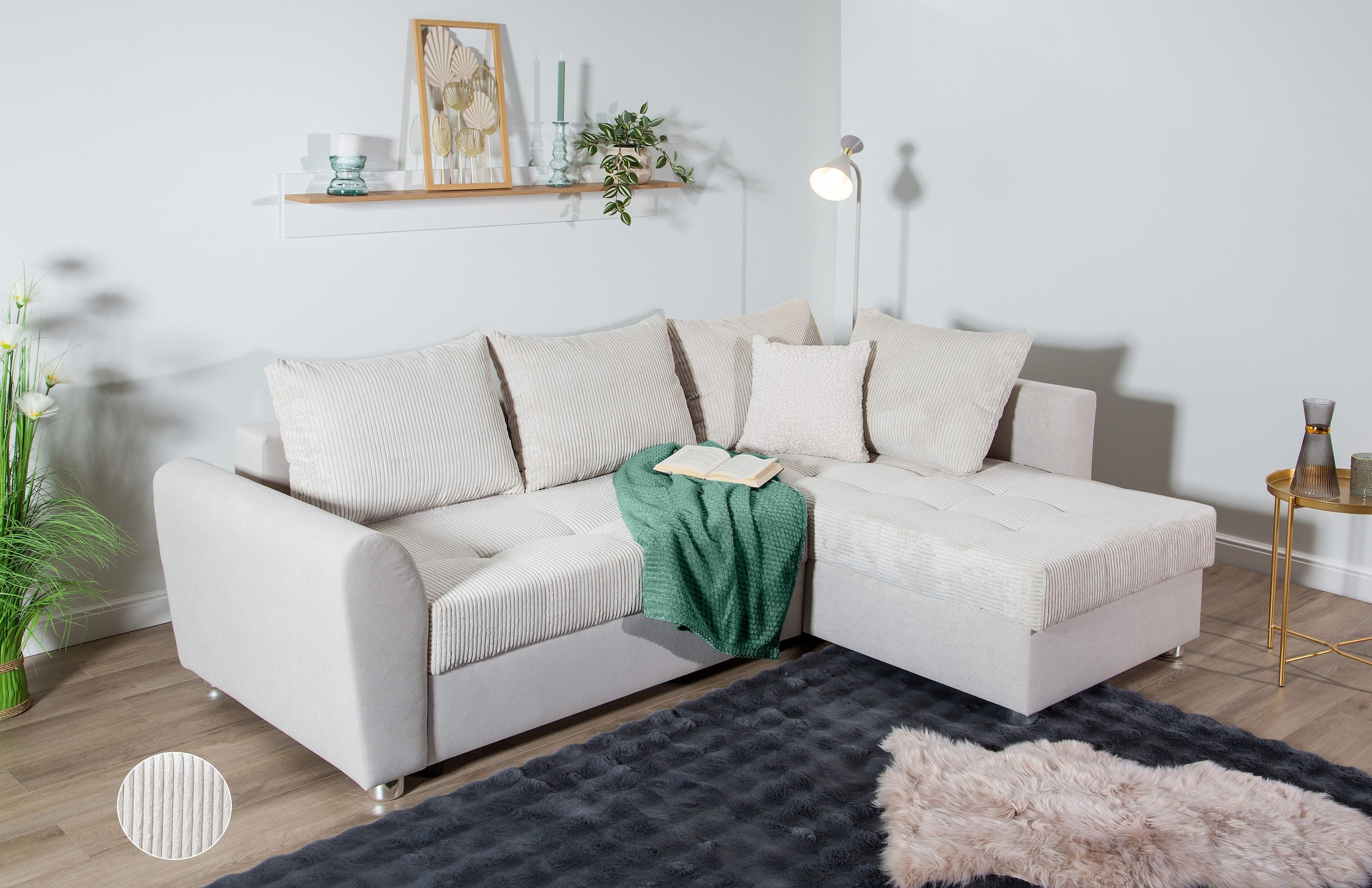 COLLECTION AB Ecksofa »JANA«, Ecksofa,Bettfunktion,Bettkasten,Bonnelfederkern,Rückenkissen