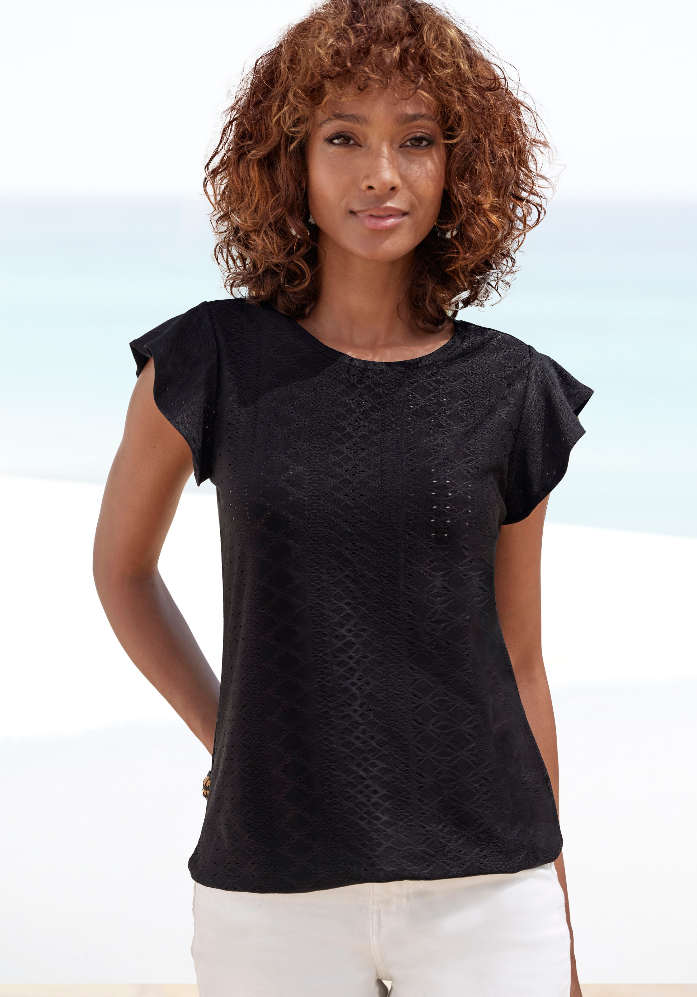 Vivance Kurzarmshirt "mit Lochstickerei", (2er-Pack), aus pflegeleichter Qu günstig online kaufen