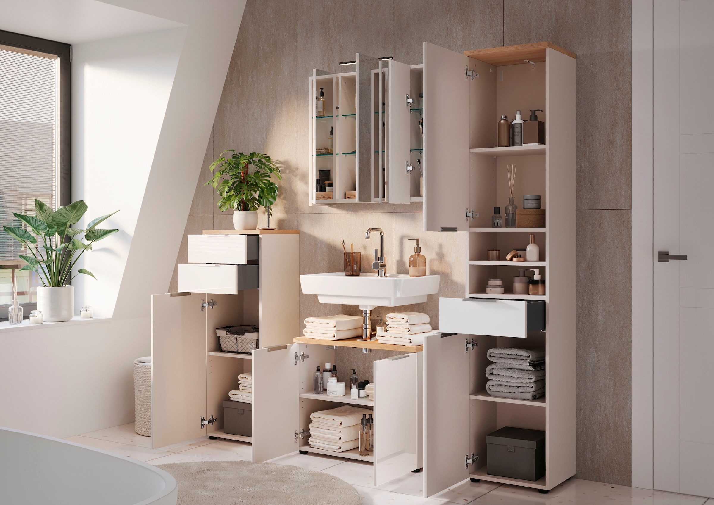 GERMANIA Hochschrank »Tavira« 1 Stk. tlg. Hochschrank mit Glasfronten und Türdämpfung