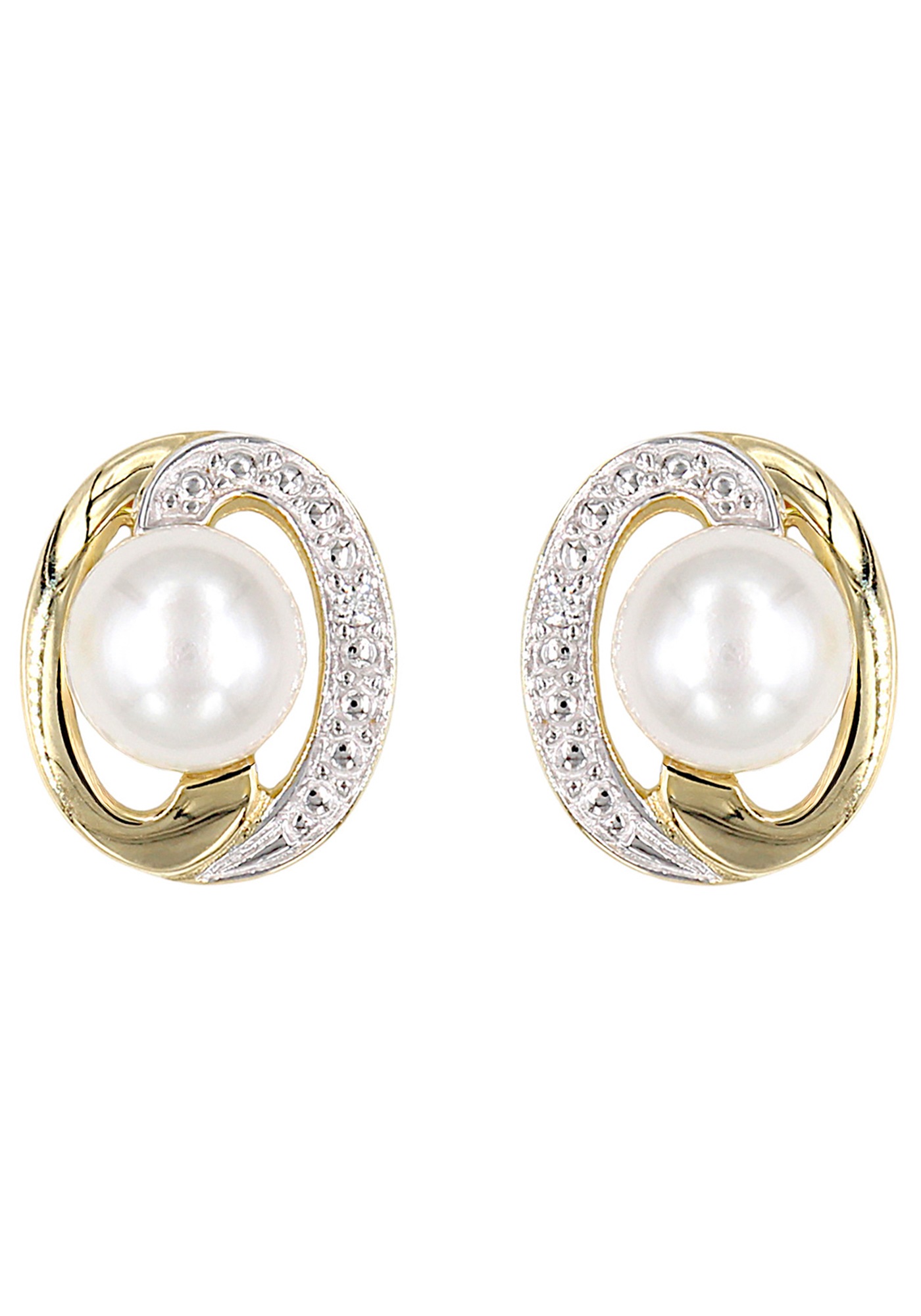 JOBO Perlenohrringe 585 Gold mit 2 Diamanten und Süßwasser-Zuchtperlen