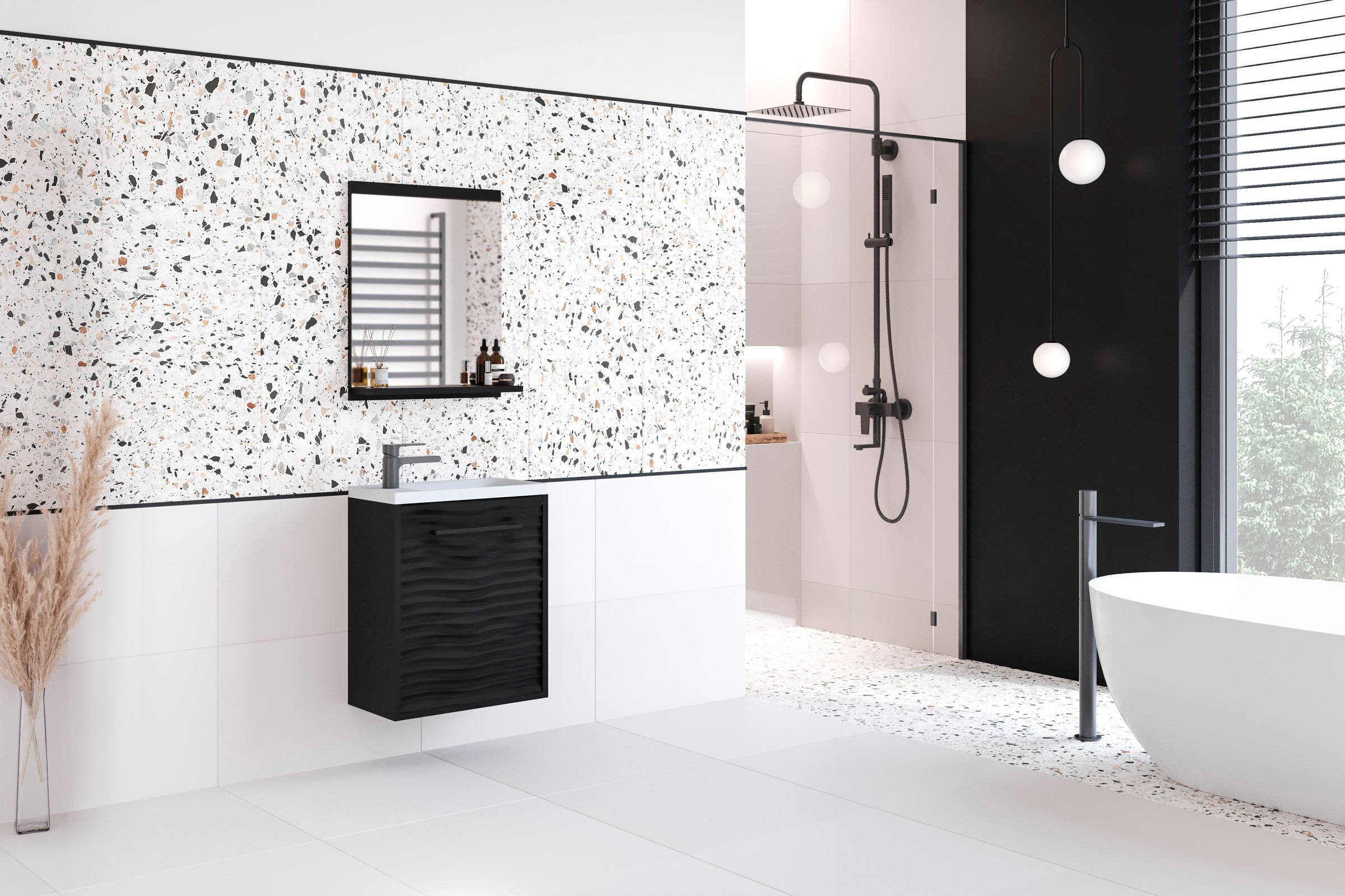 welltime Badmöbel-Set "Canada" Komplett-Set, Fronten mit Wellenstruktur, 2 günstig online kaufen