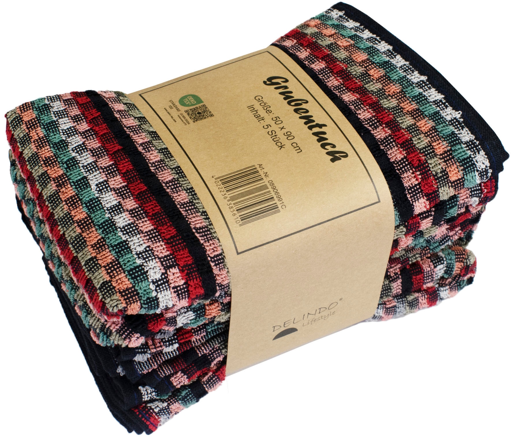 Delindo Lifestyle Handtuch »Frottier Grubentuch, 50x90 cm« Multicolor kariert aus Baumwolle