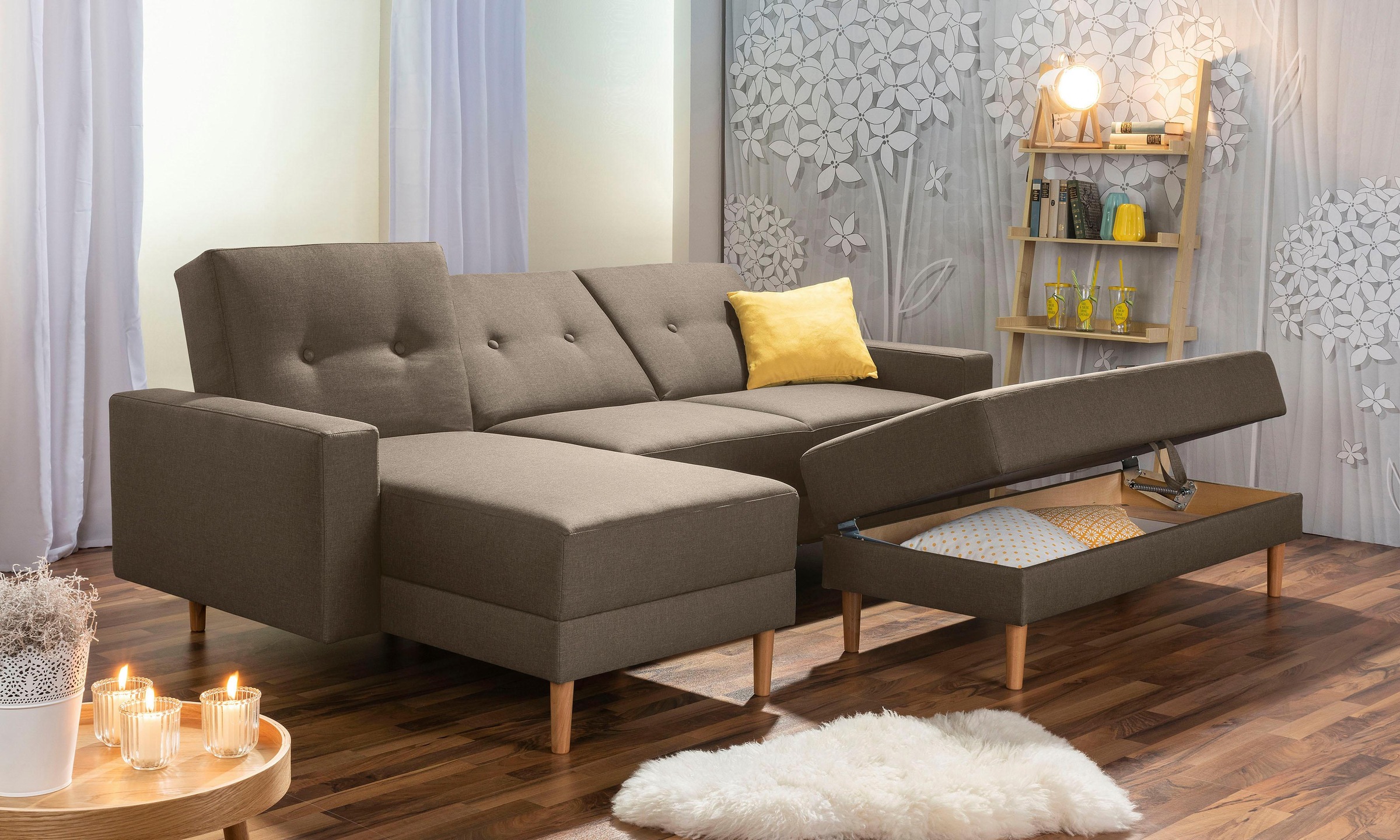 Max Winzer® Ecksofa »Just Chill«, Schlafsofa mit Recamiere, Rückenverstellung, inklusive Stauraumhocker