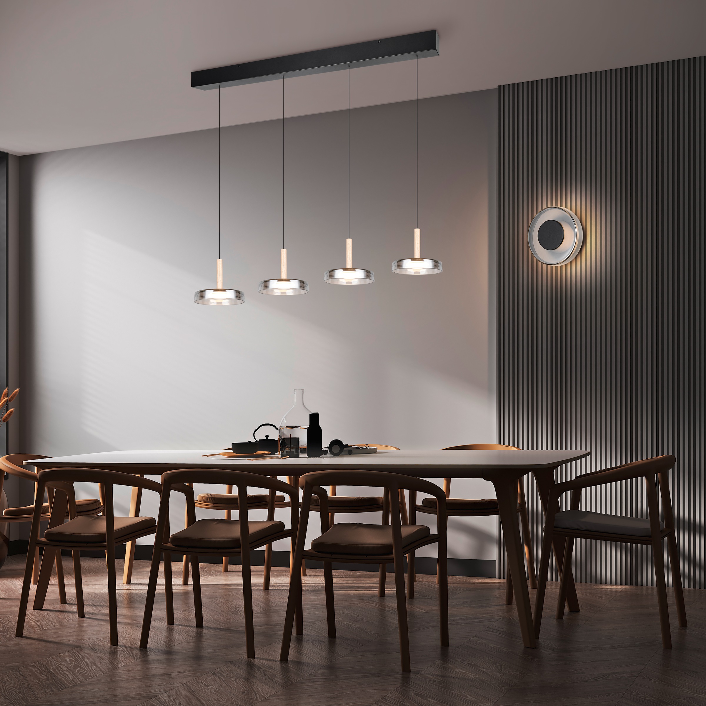 TRIO Leuchten LED Wandleuchte »CELESTE, LED Wandlampe aus Metall Glas und Holz Ø 22cm, 10W 1100 Lumen«, 1 flammig, Leuchtmittel LED-Board | LED fest integriert, 3-Stufen dimmbar über Wandschalter, elegante moderne Wandlampe Flur