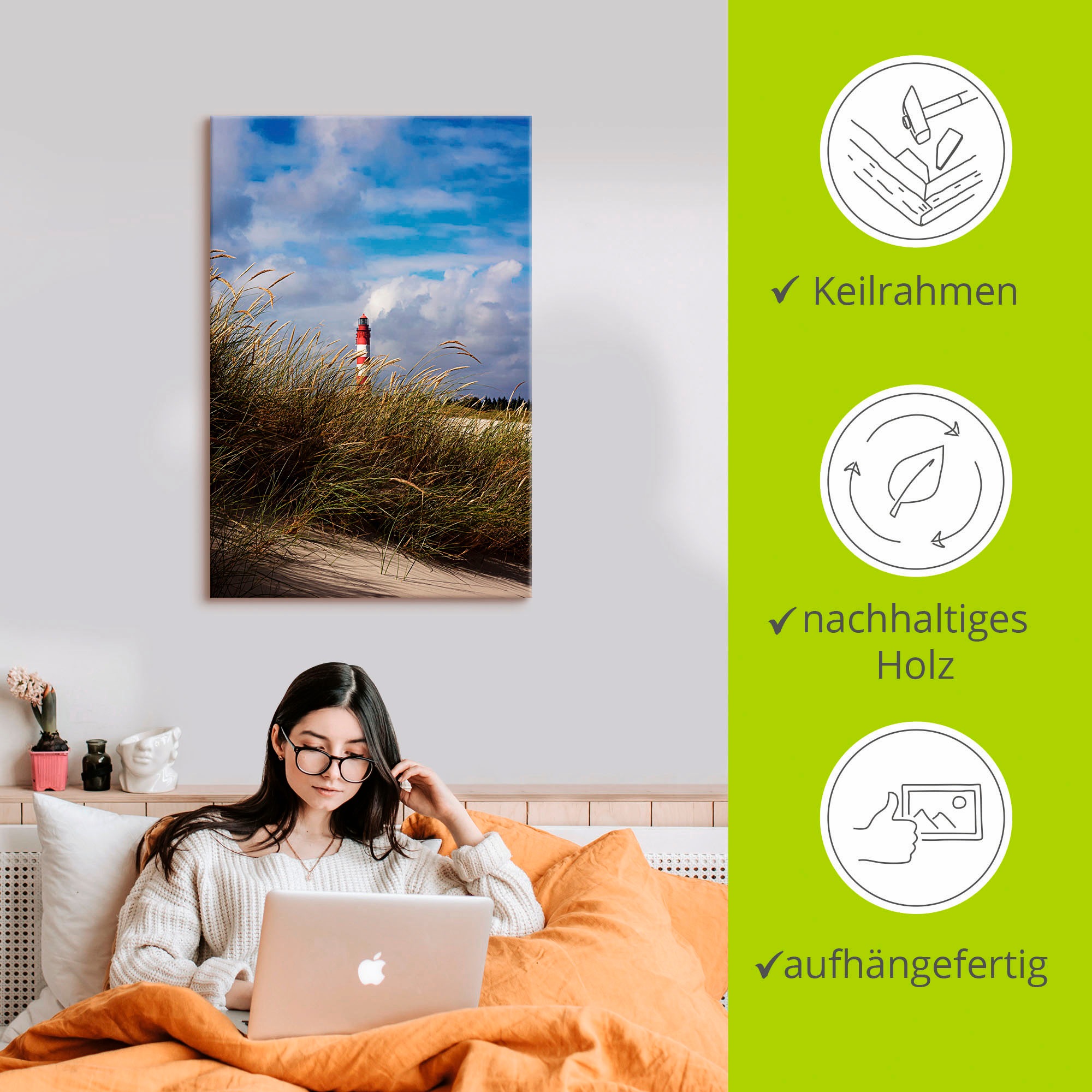 Artland Wandbild »Sommerimpression Amrumer Leuchtturm«, Gebäude, (1 St.), als Leinwandbild, Poster in verschied. Größen