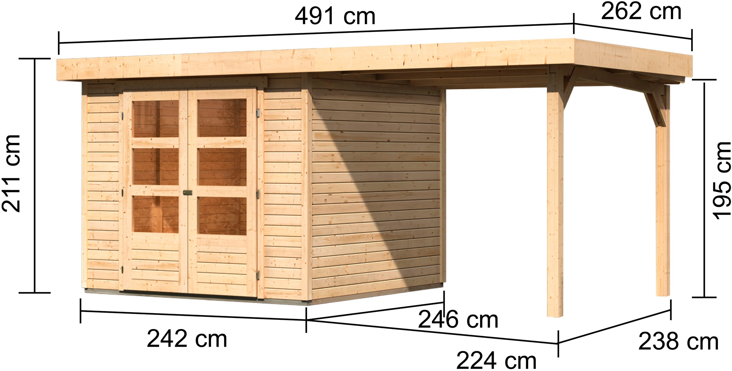 Karibu Gartenhaus »Arnis 3,5«, (Set), mit Anbaudach 2,40 cm Breite