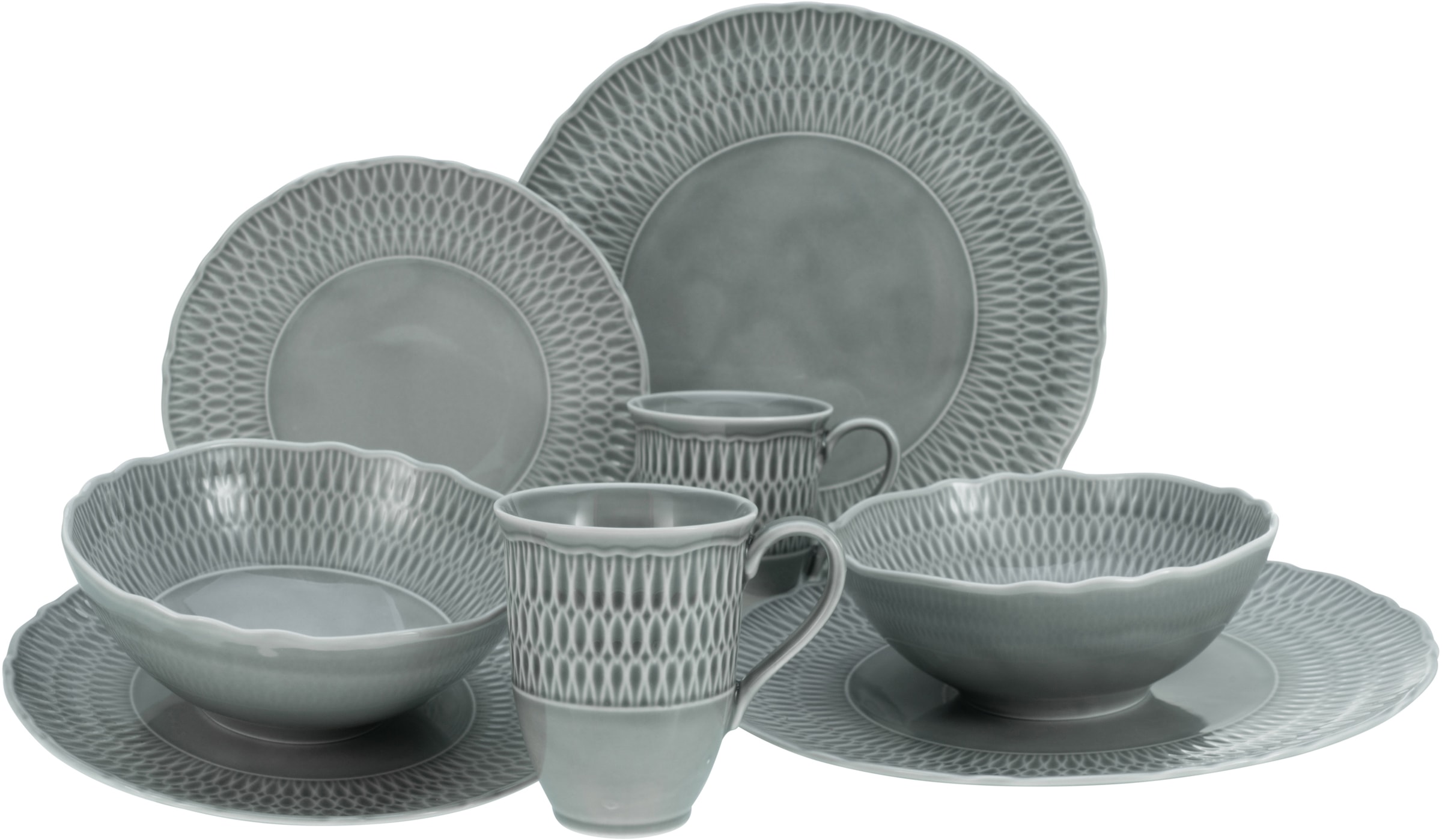 CreaTable Kombiservice »Geschirr-Set Sofia«, (Set, 8 tlg., Kaffeeservice  und Tafelservice im Set, für 2 Personen), Service, klassisch elegantes  Relief, 8 Teile, für 2 Personen | BAUR