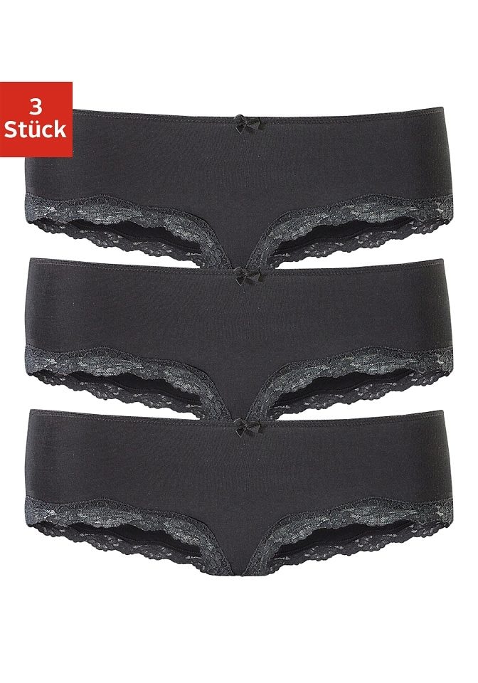 LASCANA Panty, (Packung, 3 St.), aus elastischer Baumwolle mit zarter Spitze  online bestellen | BAUR