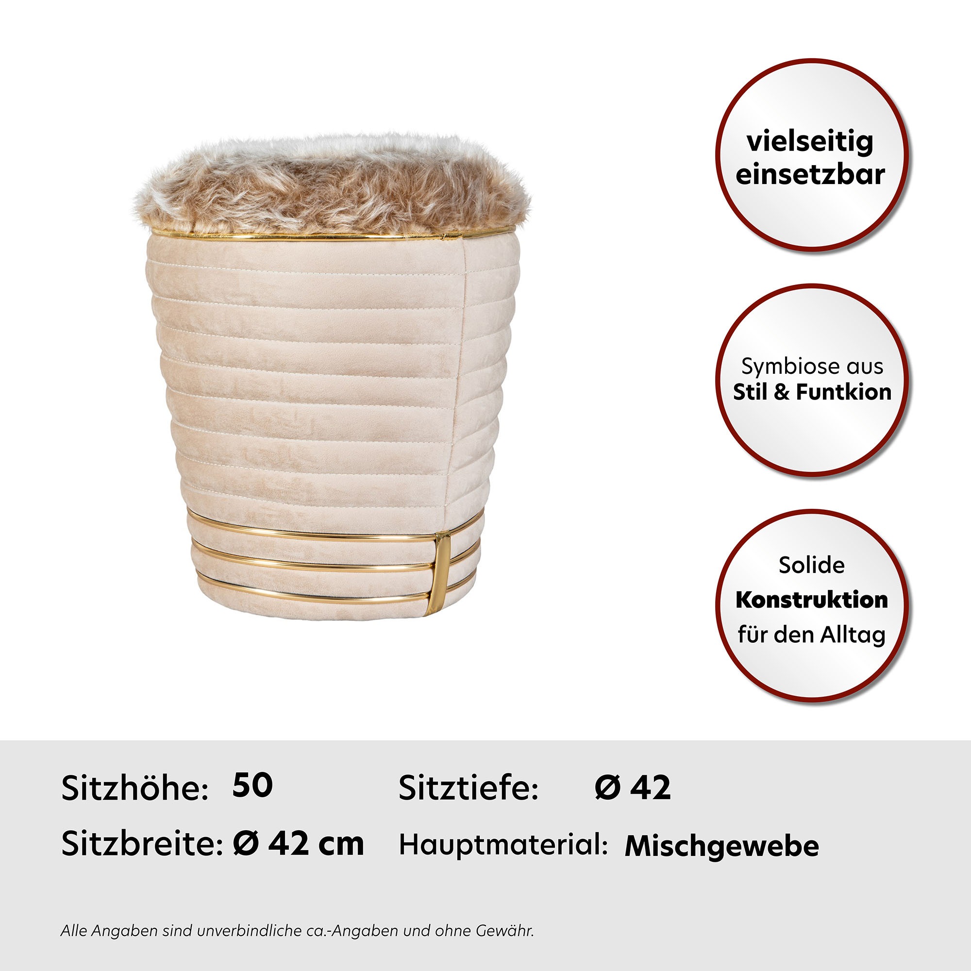 Kayoom Sitzhocker »Hocker Doric, trendiger Look, ästhetische Farbgebung, schöne Steppung«, (1 St.), komfortabel, hochqualitativ, pflegeleicht, hochwertige Materialien