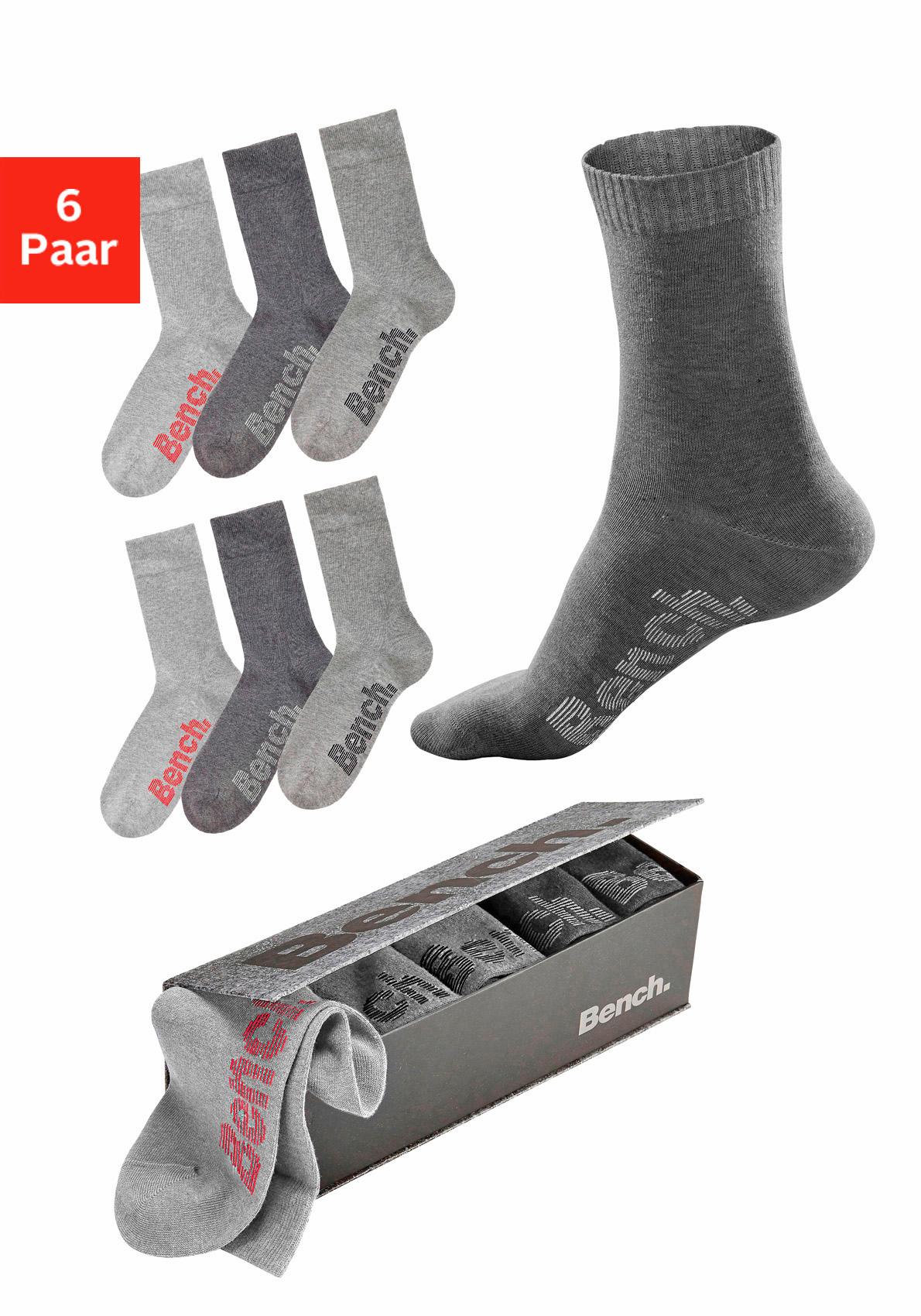 Bench. Socken "Damen Herren Basic Socken für Freizeit und Alltag" Box, 6 Stk. tlg. in der praktischen Box mit verschiedenfarbigen Logos