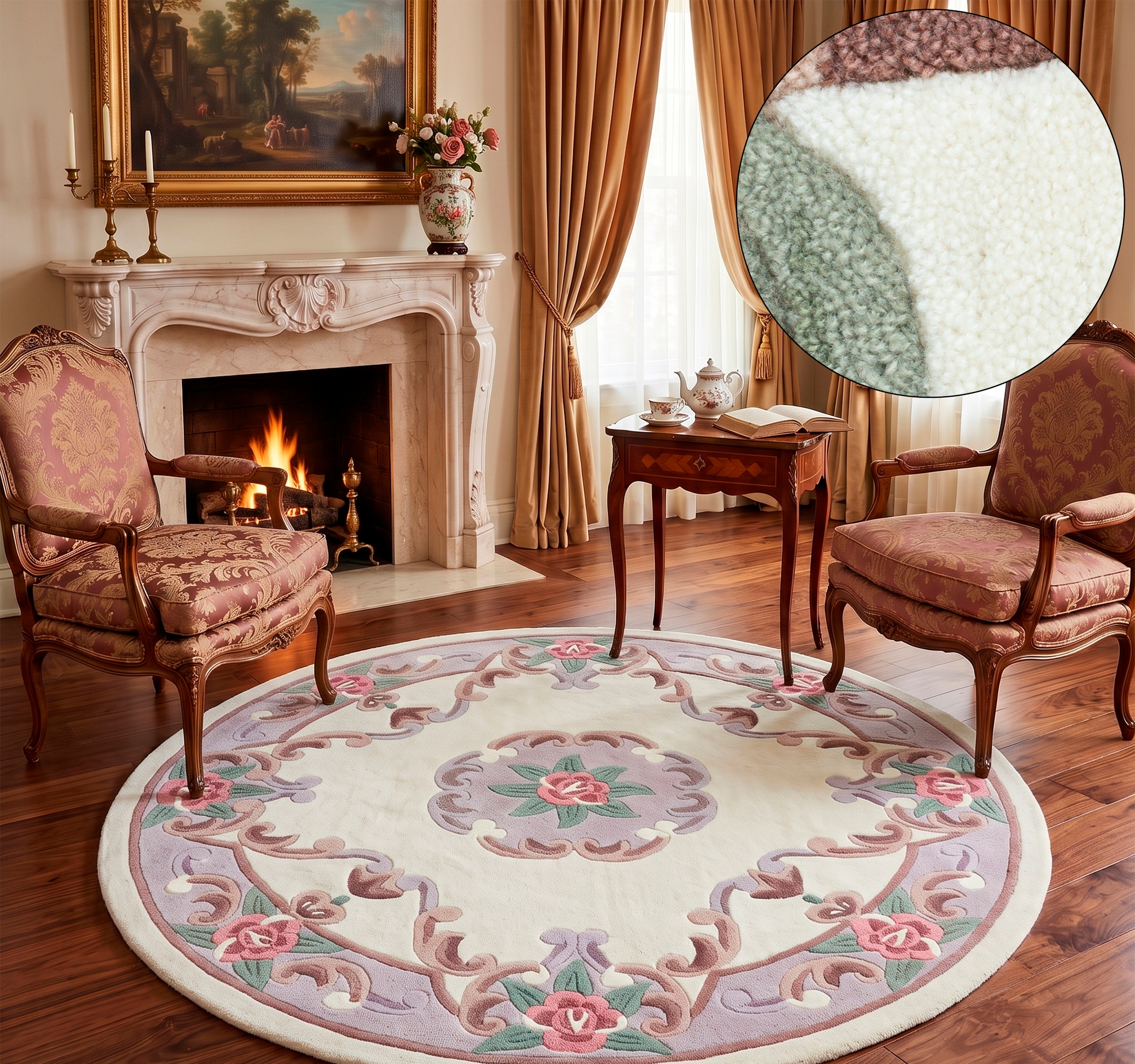 "Teppich THEKO ""Ming, handgetuftet"" Gr. 9, beige, H:14mm Ø:150cm, Kunstfaser, Teppiche, Teppich, Pastell-Farben, florales Design, auch in oval &