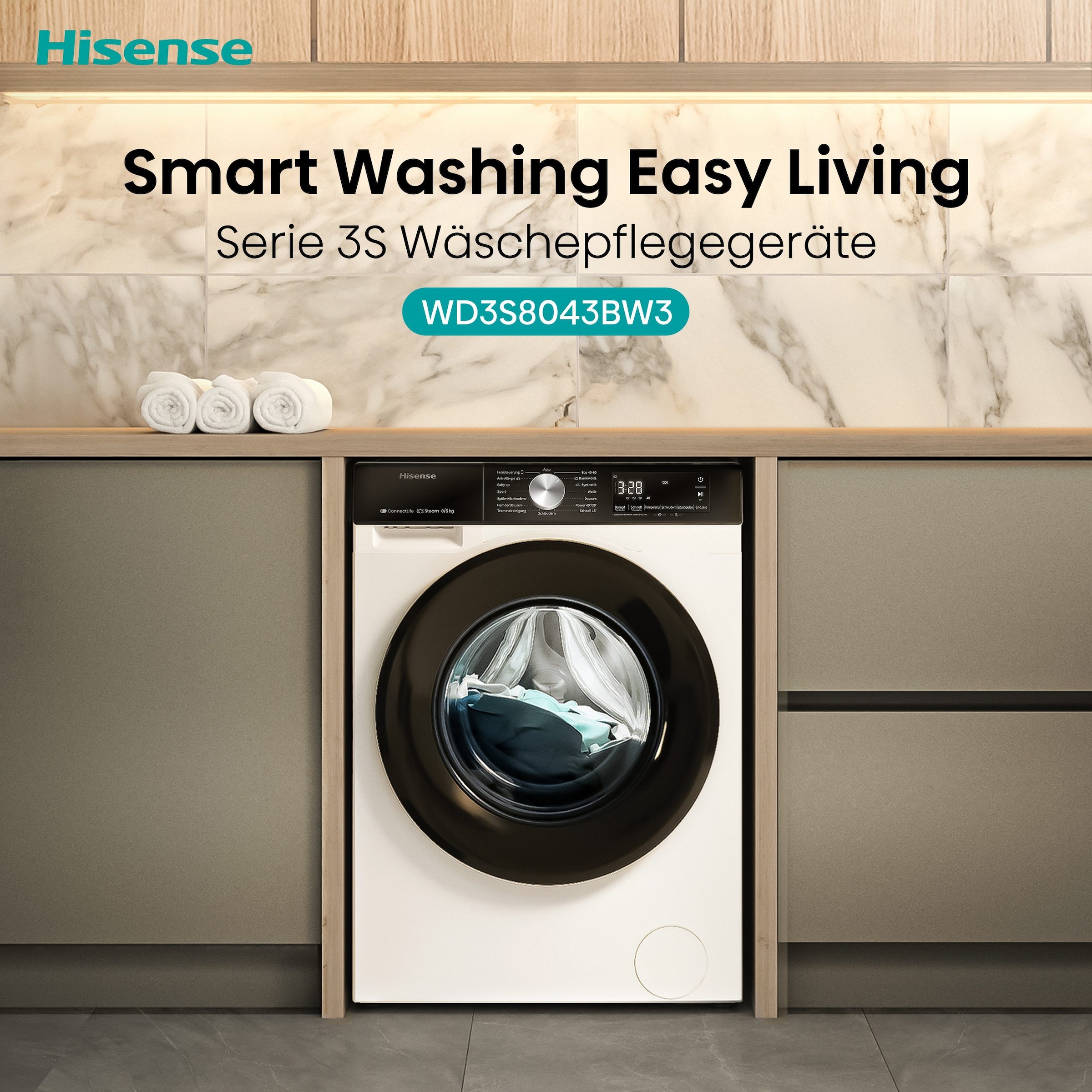 Hisense Waschtrockner »WD3S8043BB3« 3S Serie 8 kg /5 kg 72 dB(A)